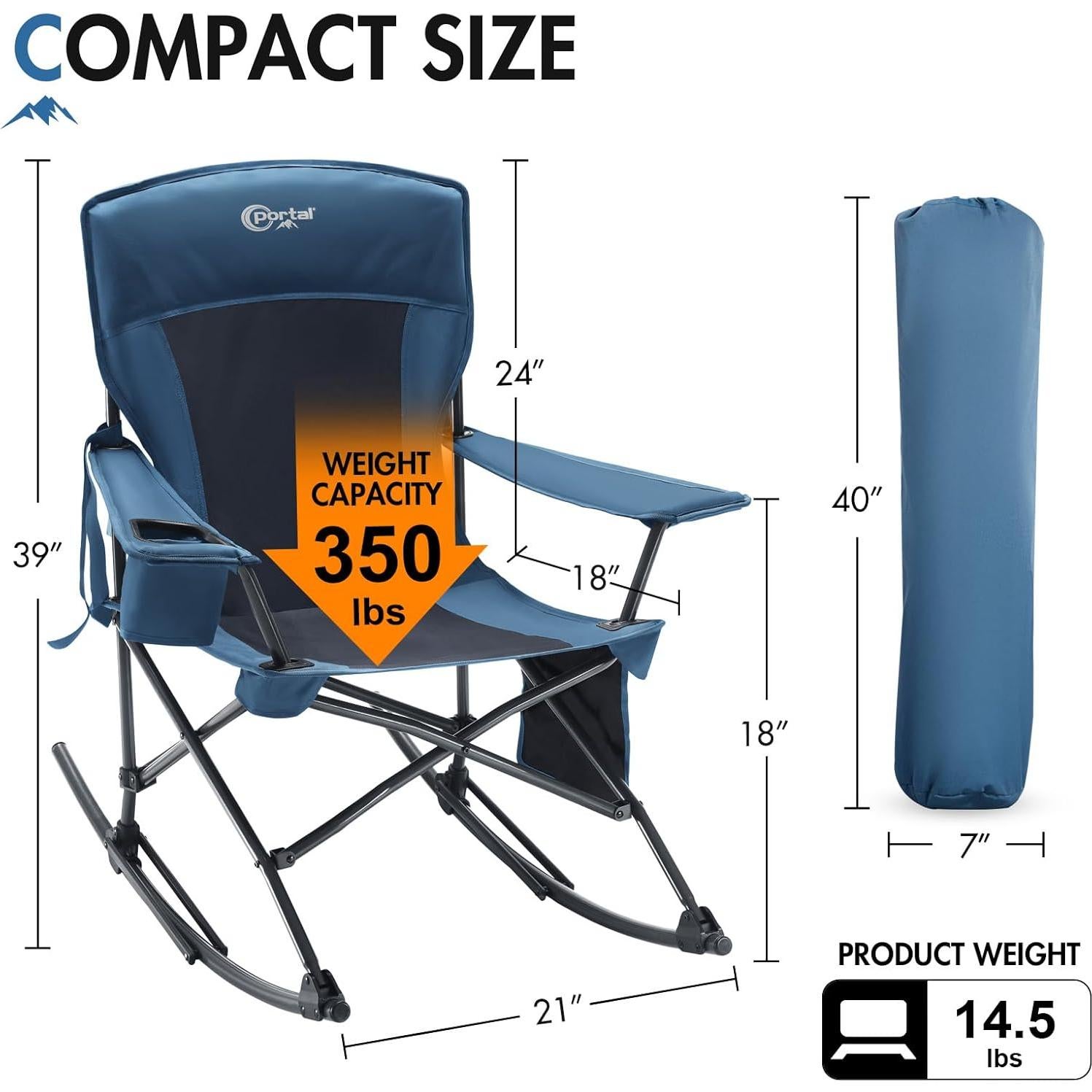 Silla Mecedora Plegable Portal Charles Azul Medianoche 350LBS