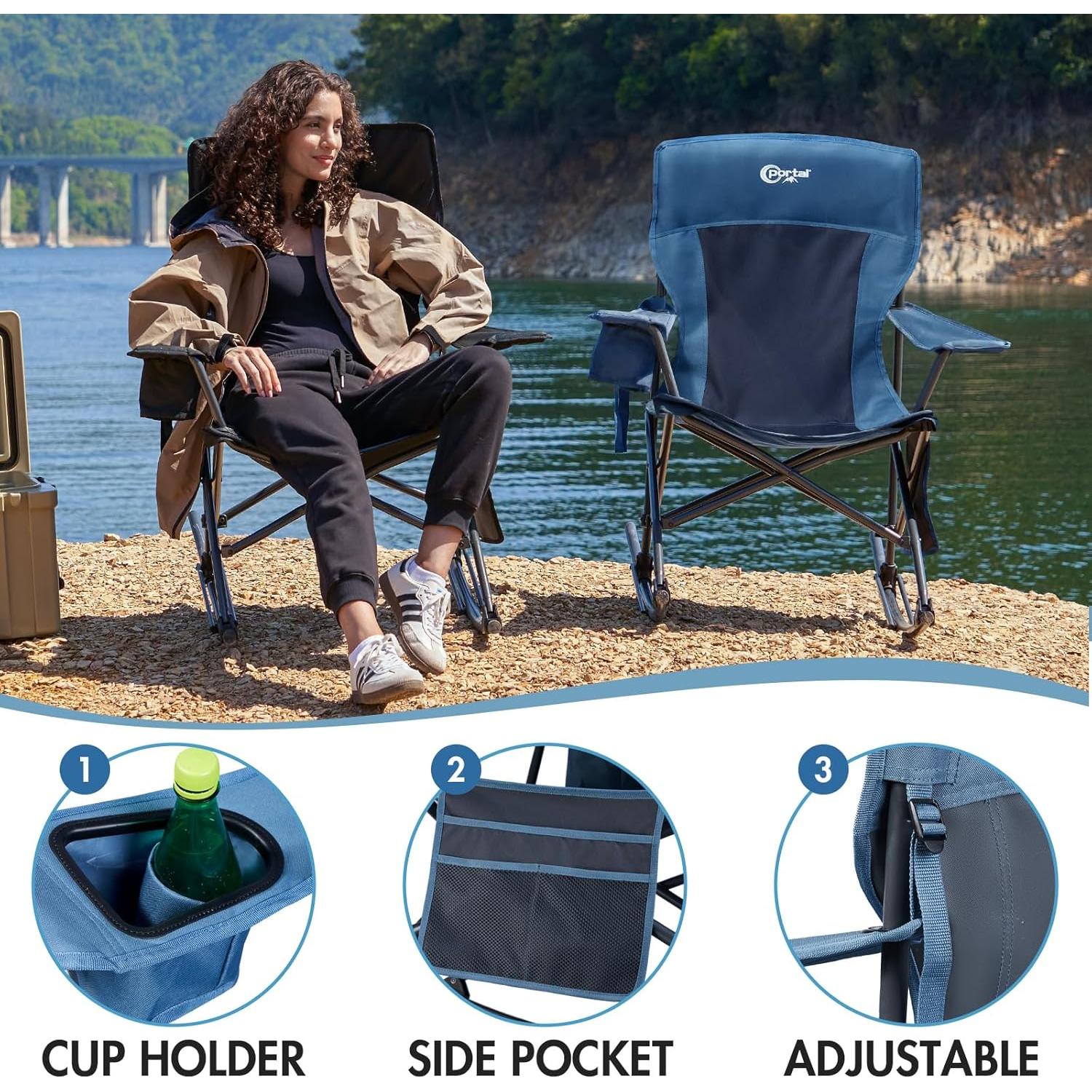 Silla Mecedora Plegable Portal Charles Azul Medianoche 350LBS