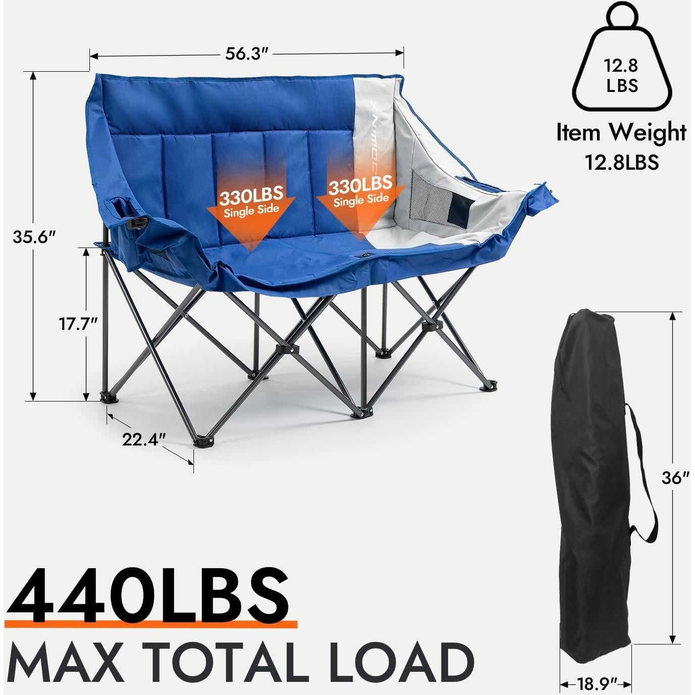 Silla de Camping Doble Dowinx Plegable 200kg Azul