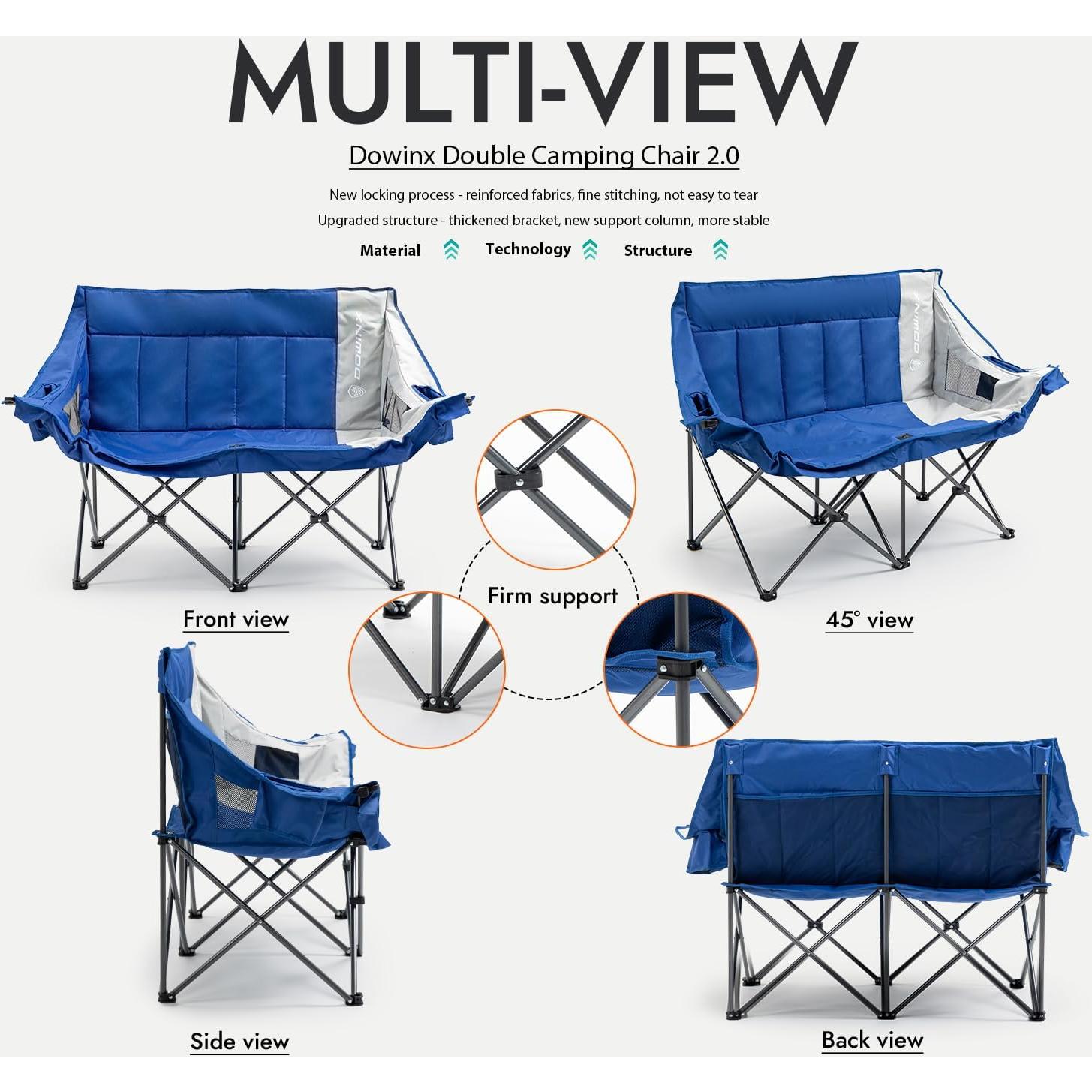 Silla de Camping Doble Dowinx Plegable 200kg Azul