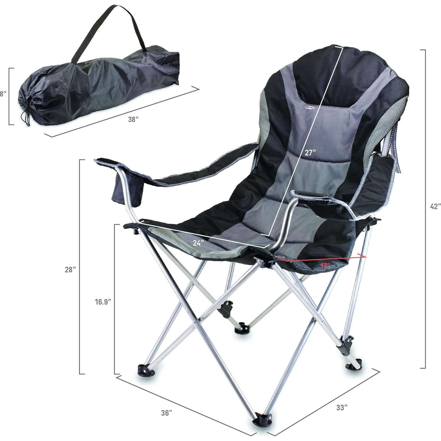 Silla de Camping Reclinable Picnic Time Negra con Bolsa
