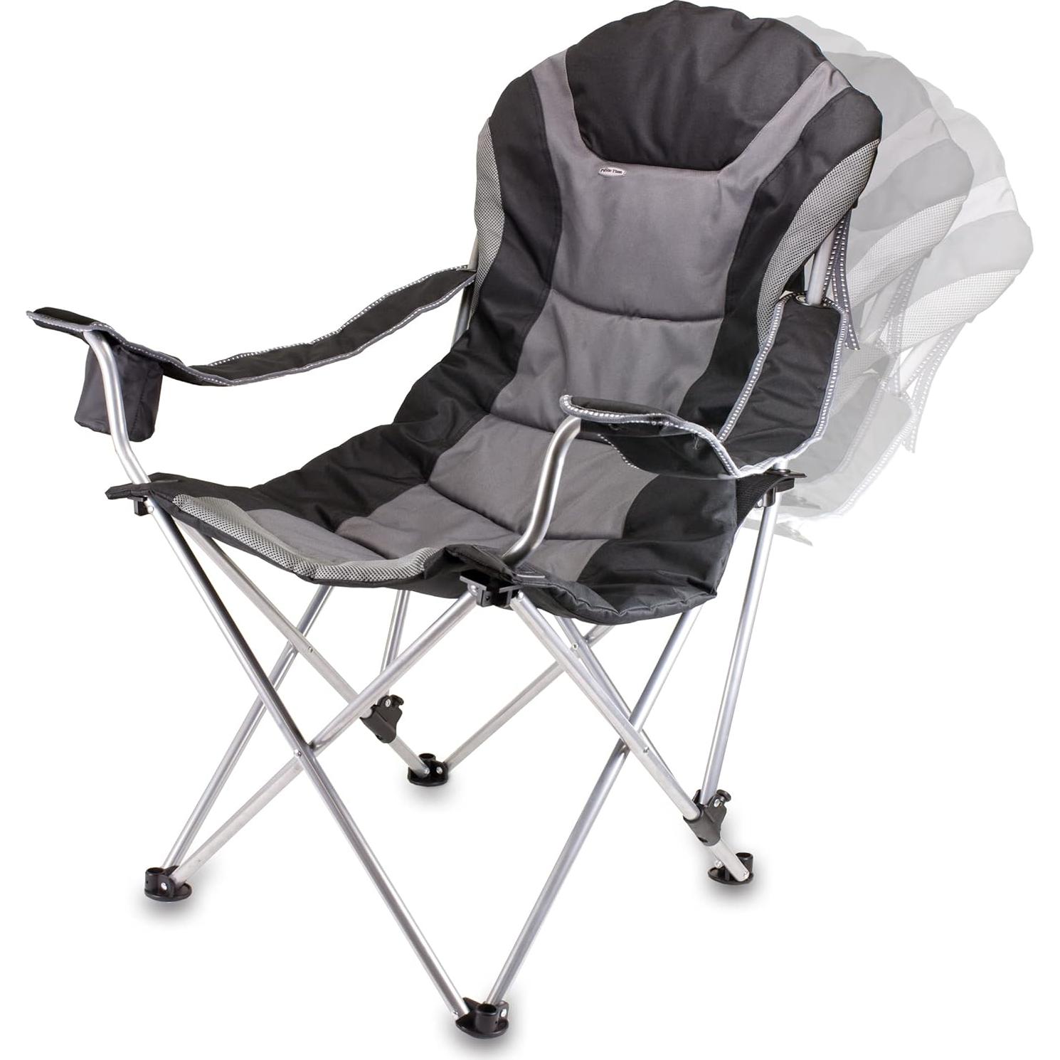Silla de Camping Reclinable Picnic Time Negra con Bolsa