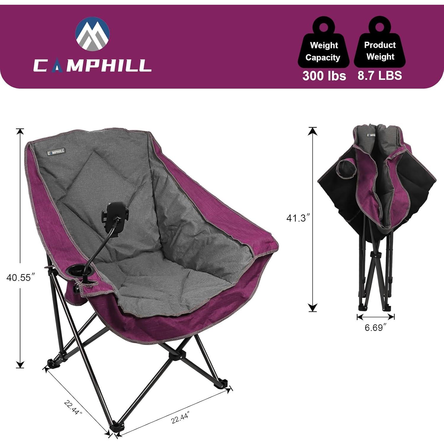 Silla de Camping Plegable Camphill Charles Acolchada 136 kg