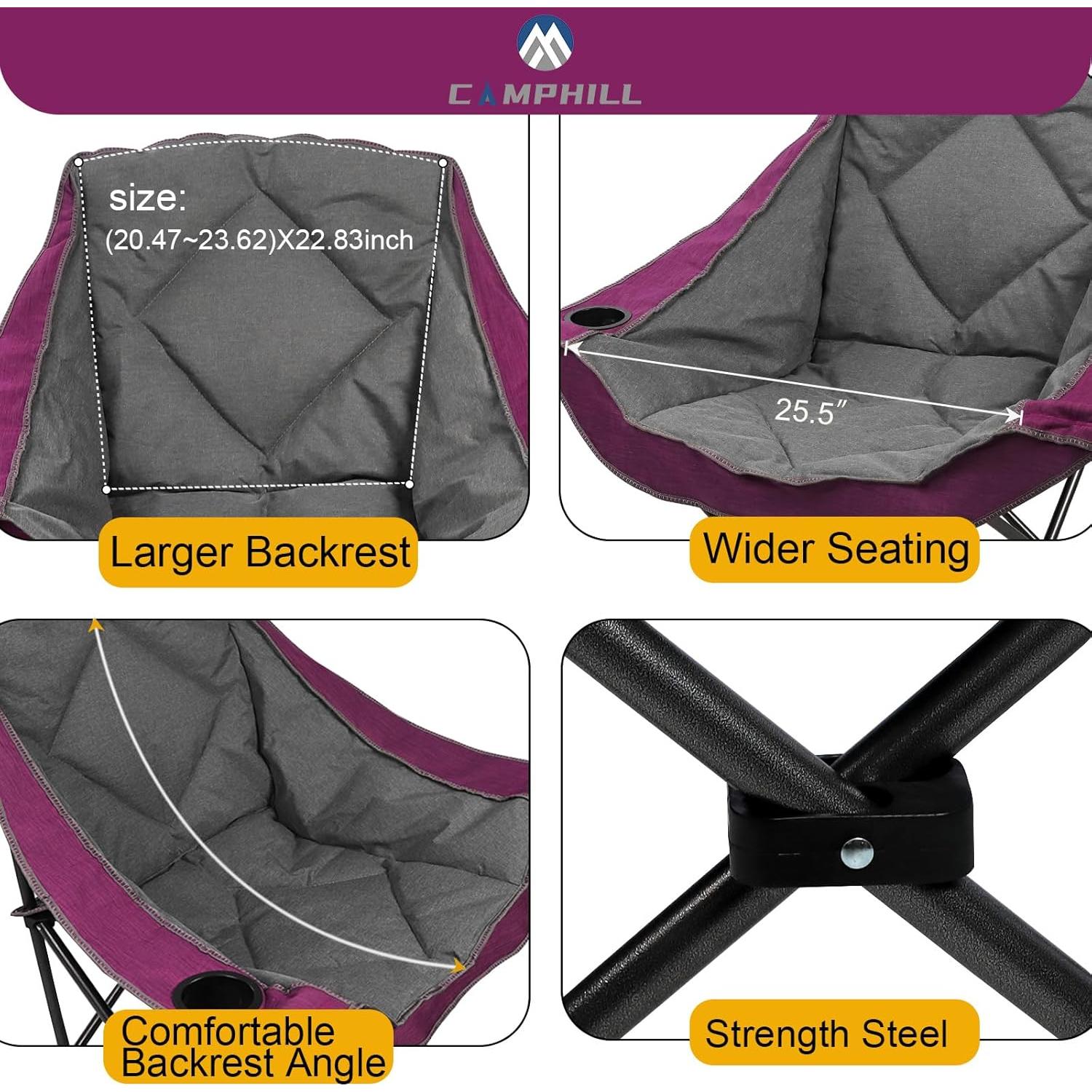 Silla de Camping Plegable Camphill Charles Acolchada 136 kg