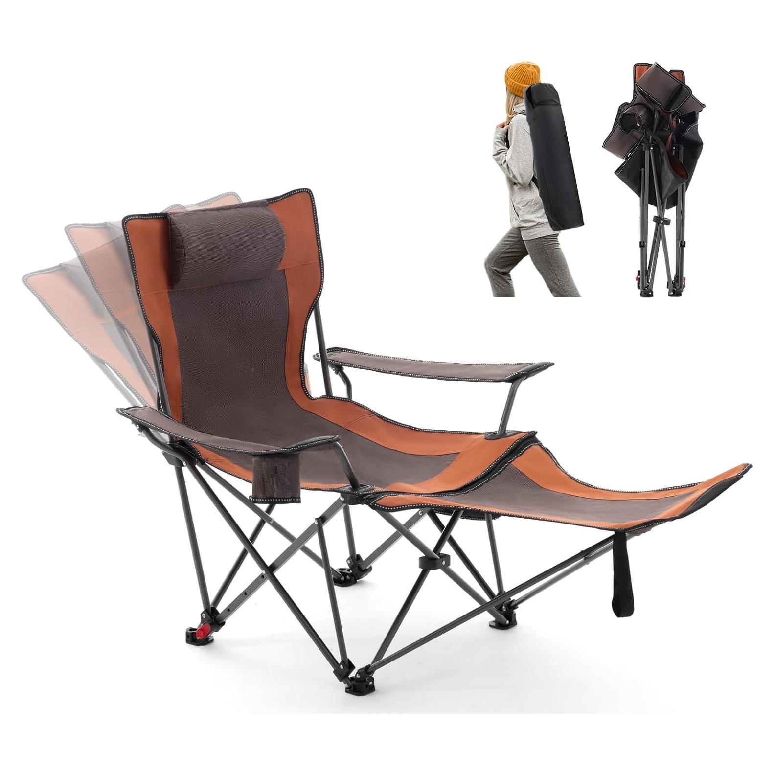 Silla de Camping Reclinable Rotinyard Marrón 136 kg Plegable