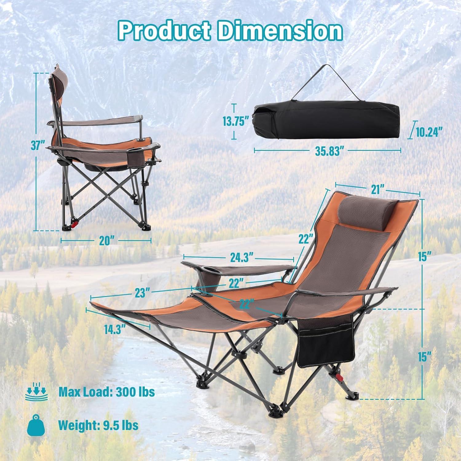 Silla de Camping Reclinable Rotinyard Marrón 136 kg Plegable