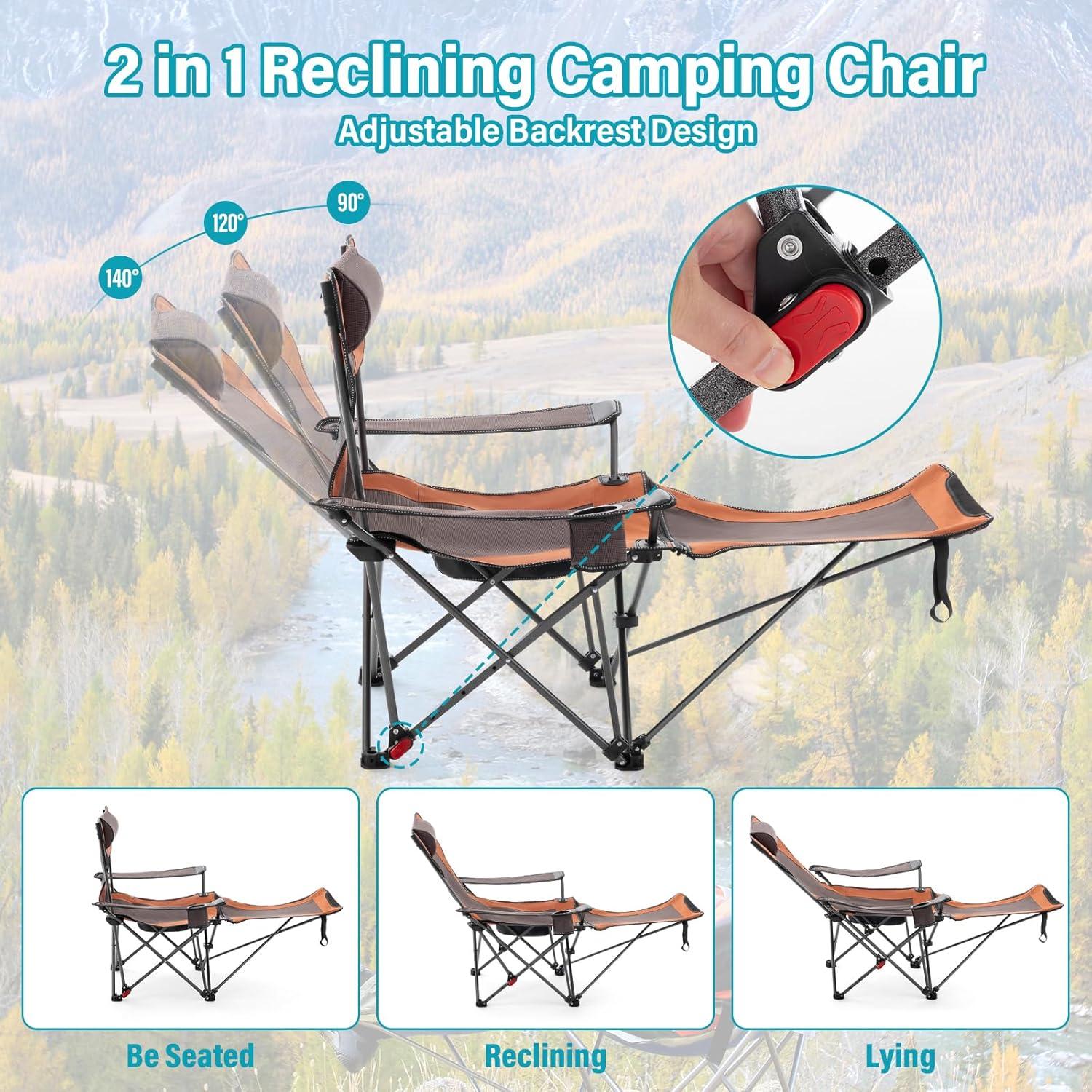 Silla de Camping Reclinable Rotinyard Marrón 136 kg Plegable