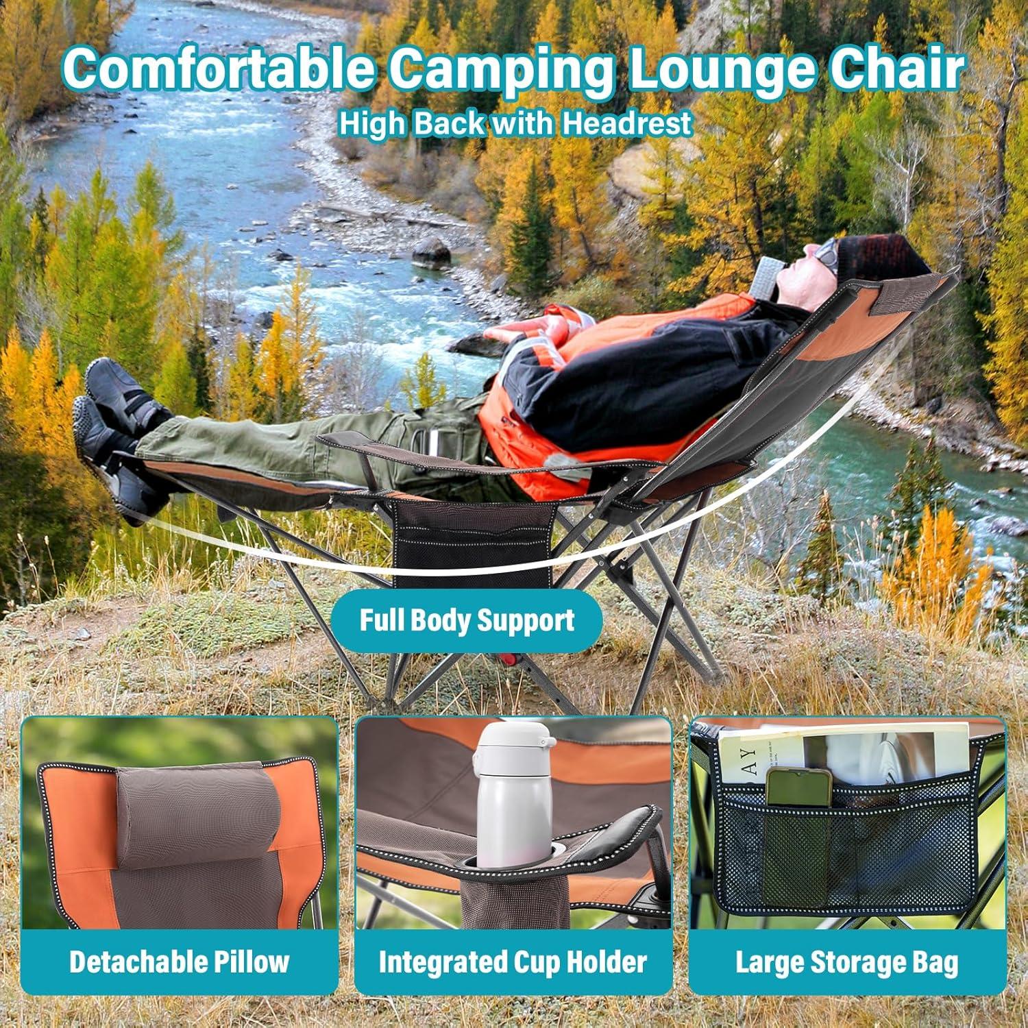 Silla de Camping Reclinable Rotinyard Marrón 136 kg Plegable