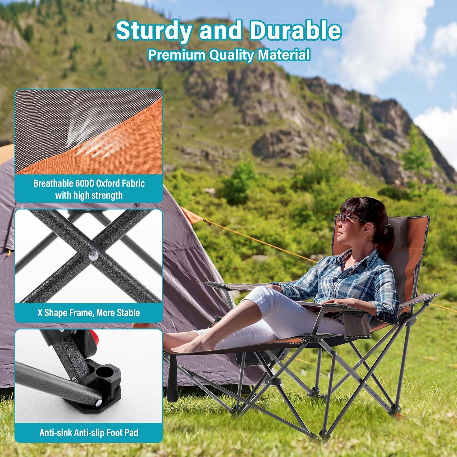 Silla de Camping Reclinable Rotinyard Marrón 136 kg Plegable