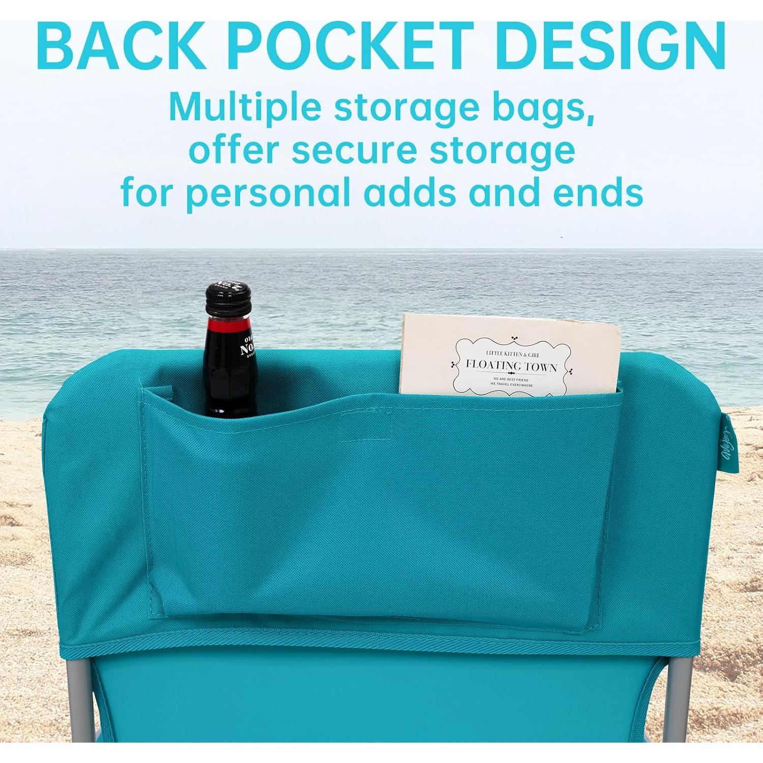 Folding Beach Chair for Adults, Lightweight Beach Chair with Shoulder Straps, High Back Beach Chairs with Hard Armrest, Supports 300lbs for Beach Lawn Concert