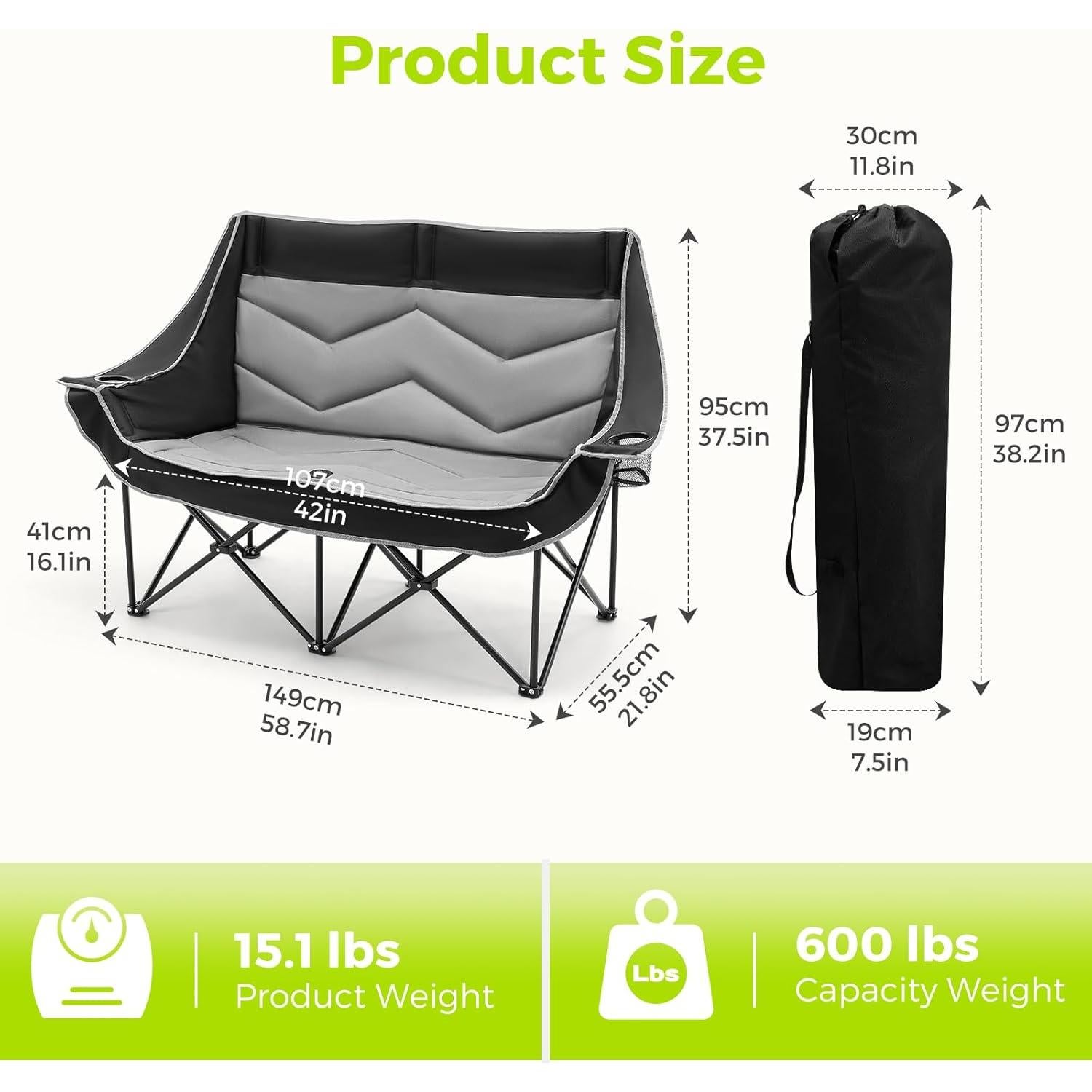 Silla de Camping Doble Dovov CPC05 Plegable 272 kg Acolchada