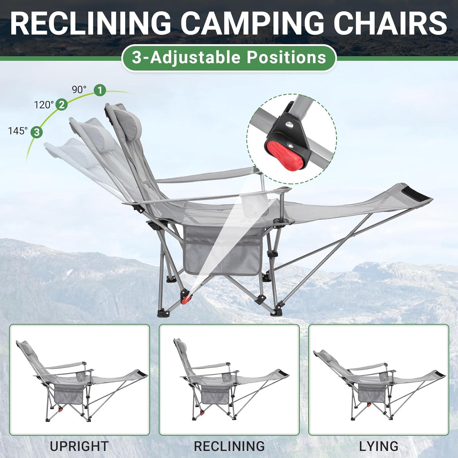 #WEJOY 2-in-1 Reclining Camping Chair, Lightweight Folding Camping Chair with Adjustable Backrest & Footrest, Camping Lounge Chair with Headrest, Cup Holder, Storage Bag, for Beach, Lawn, Concert