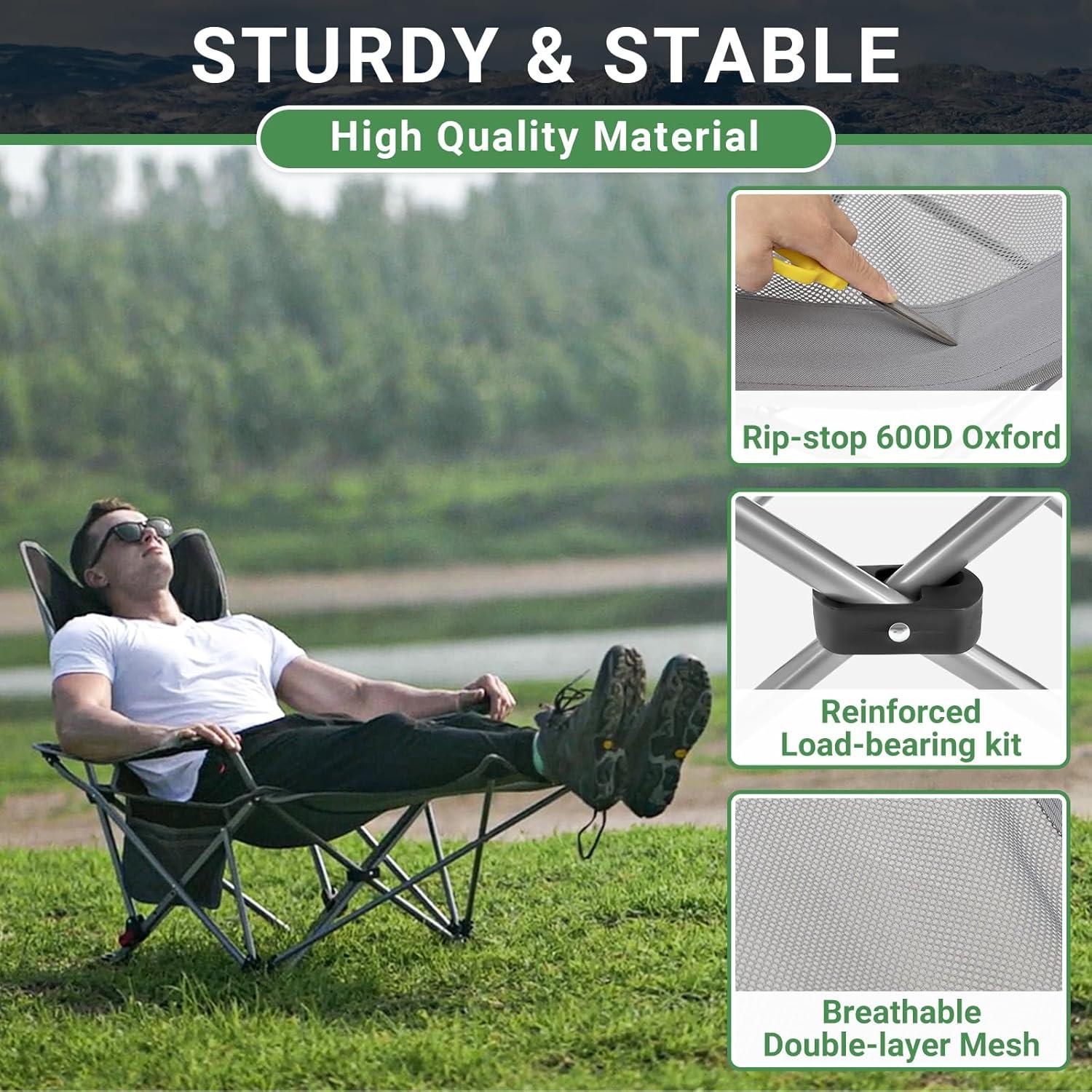 #WEJOY 2-in-1 Reclining Camping Chair, Lightweight Folding Camping Chair with Adjustable Backrest & Footrest, Camping Lounge Chair with Headrest, Cup Holder, Storage Bag, for Beach, Lawn, Concert