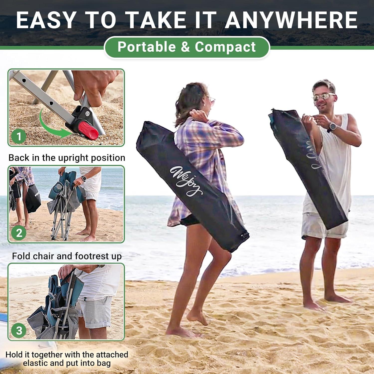 #WEJOY 2-in-1 Reclining Camping Chair, Lightweight Folding Camping Chair with Adjustable Backrest & Footrest, Camping Lounge Chair with Headrest, Cup Holder, Storage Bag, for Beach, Lawn, Concert