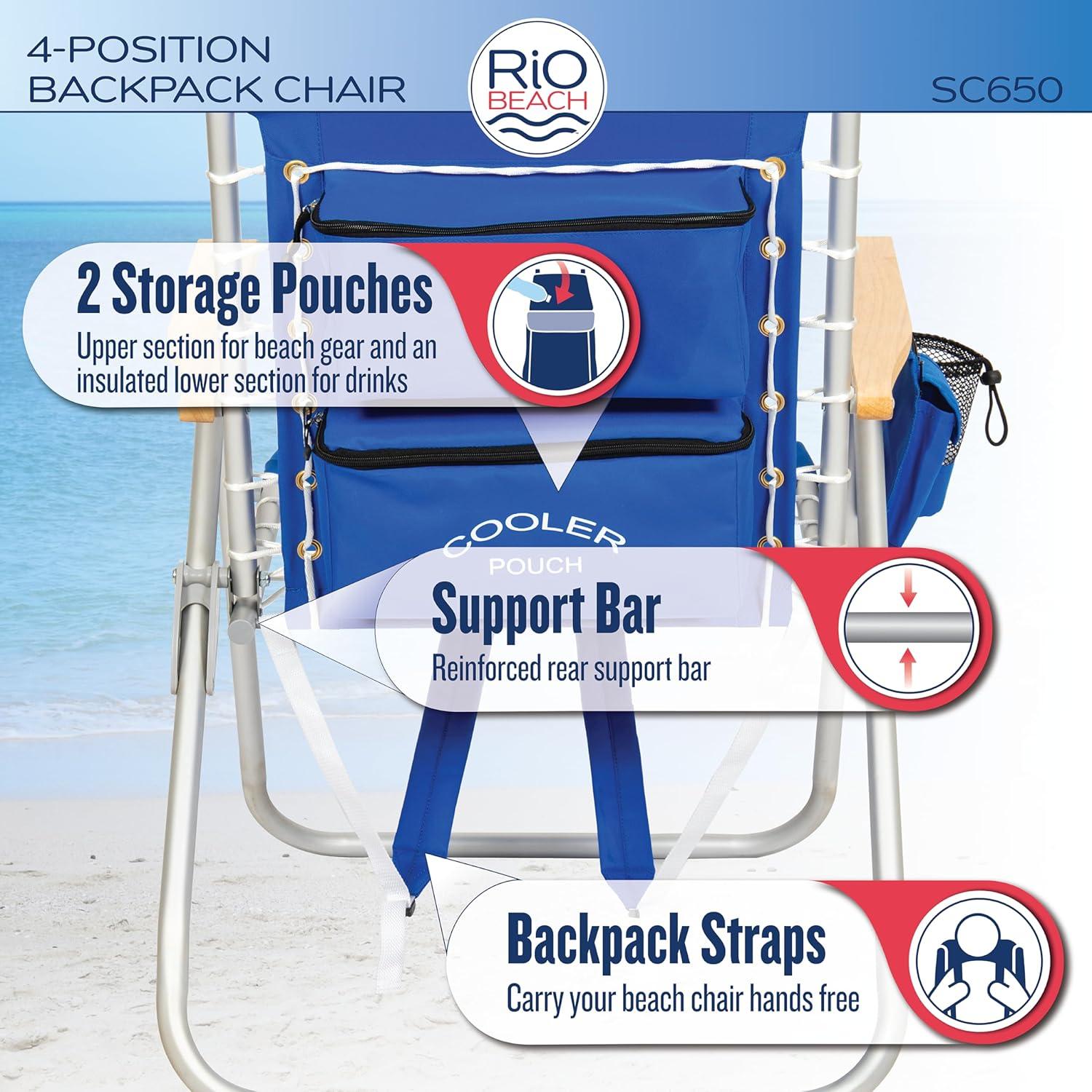 Silla de Playa Hi-Boy RIO Gear Plegable 4 Posiciones Rayas