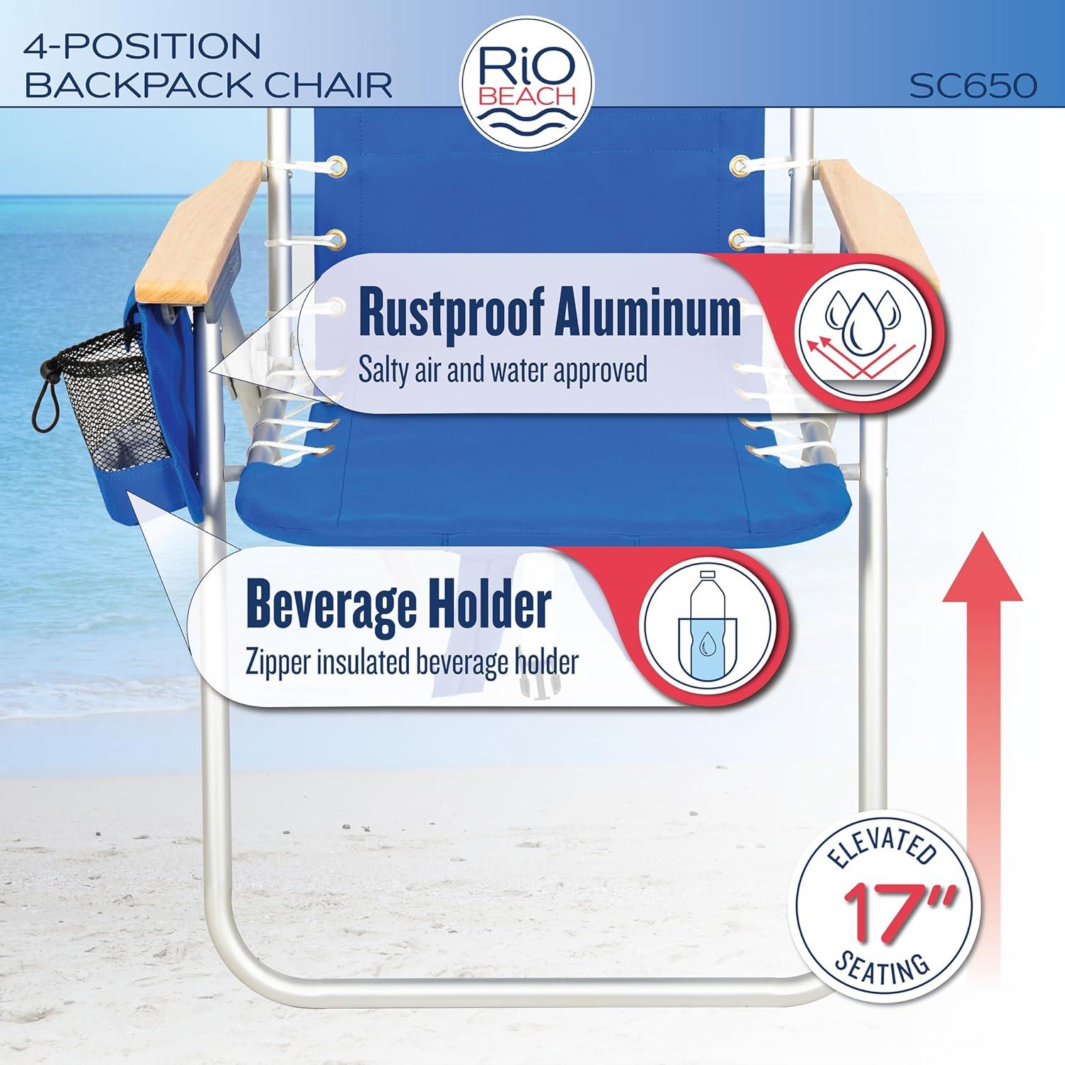 Silla de Playa Hi-Boy RIO Gear Plegable 4 Posiciones Rayas