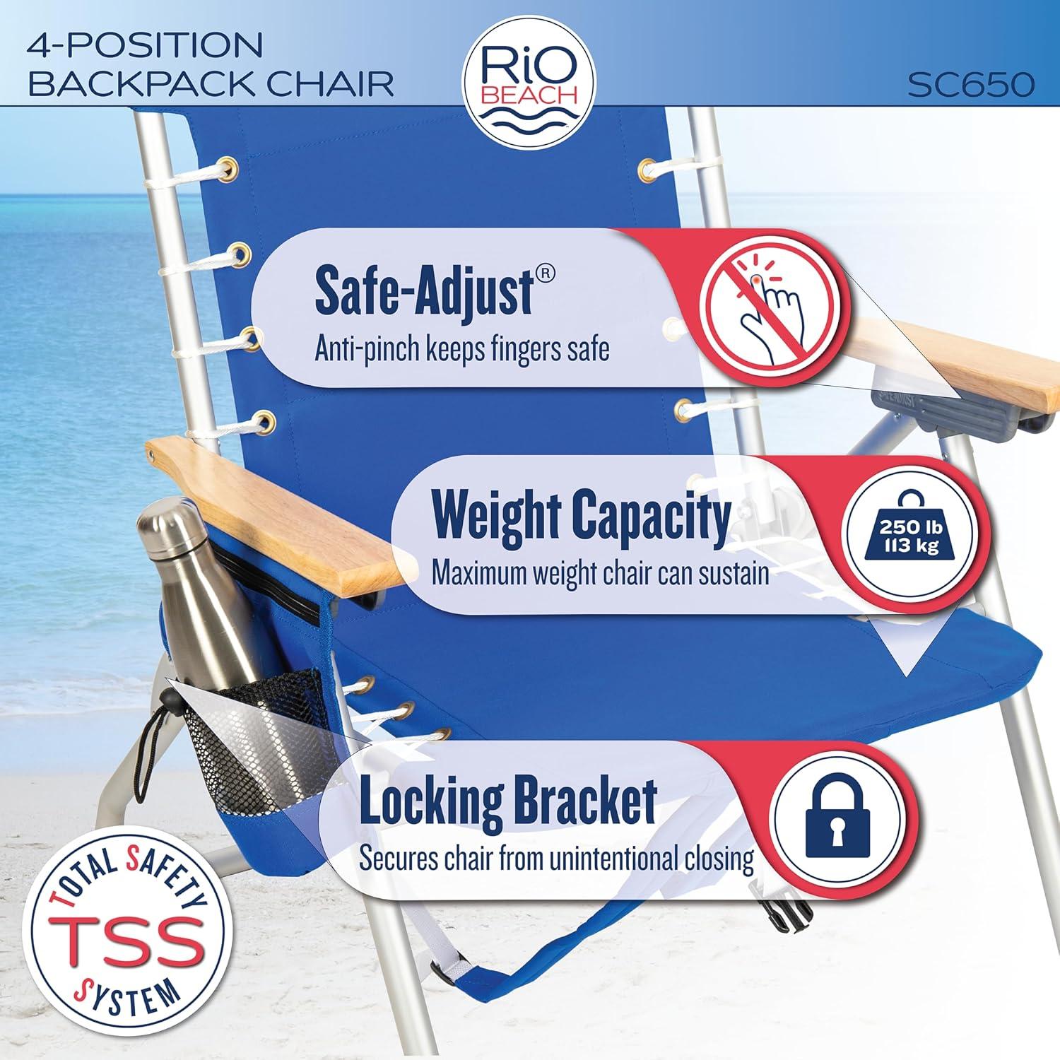 Silla de Playa Hi-Boy RIO Gear Plegable 4 Posiciones Rayas