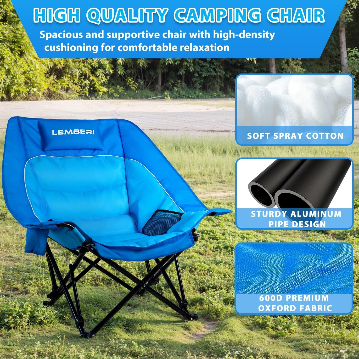 Silla de Camping Sobredimensionada PRETZI Azul 227kg 3 Niveles