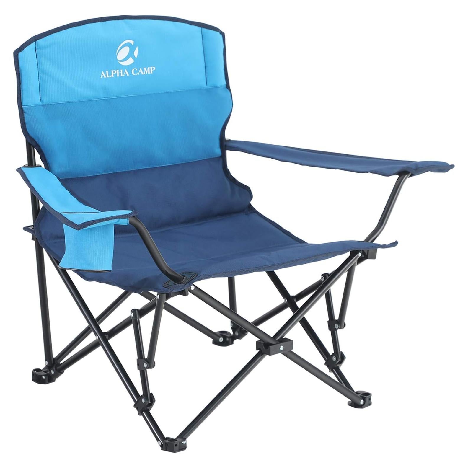 ALPHA CAMP Portable Camping Chair Quad Folding Chair Support 300 LBS Steel Frame Collapsible Chair with Cup Holder for Outdoor