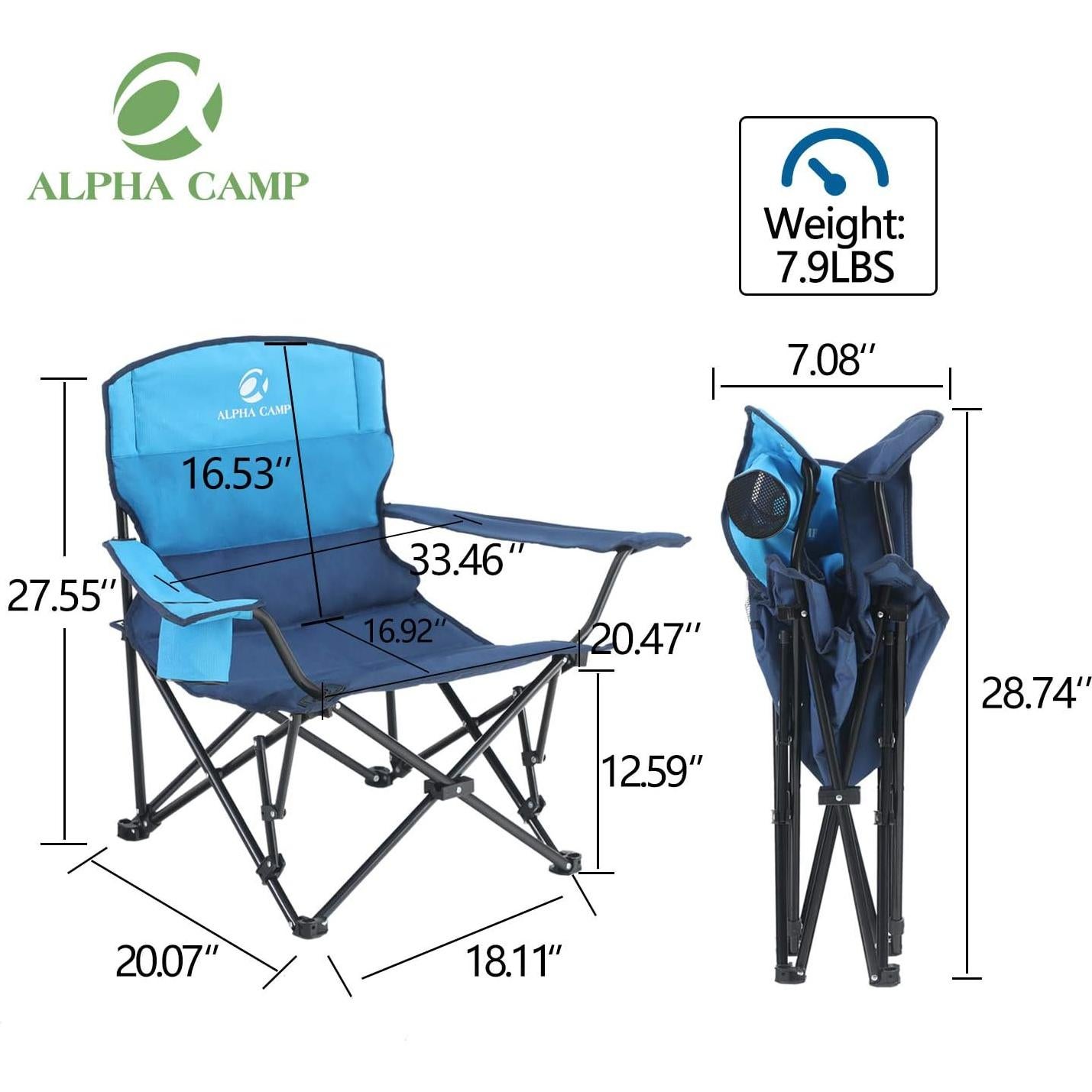 ALPHA CAMP Portable Camping Chair Quad Folding Chair Support 300 LBS Steel Frame Collapsible Chair with Cup Holder for Outdoor