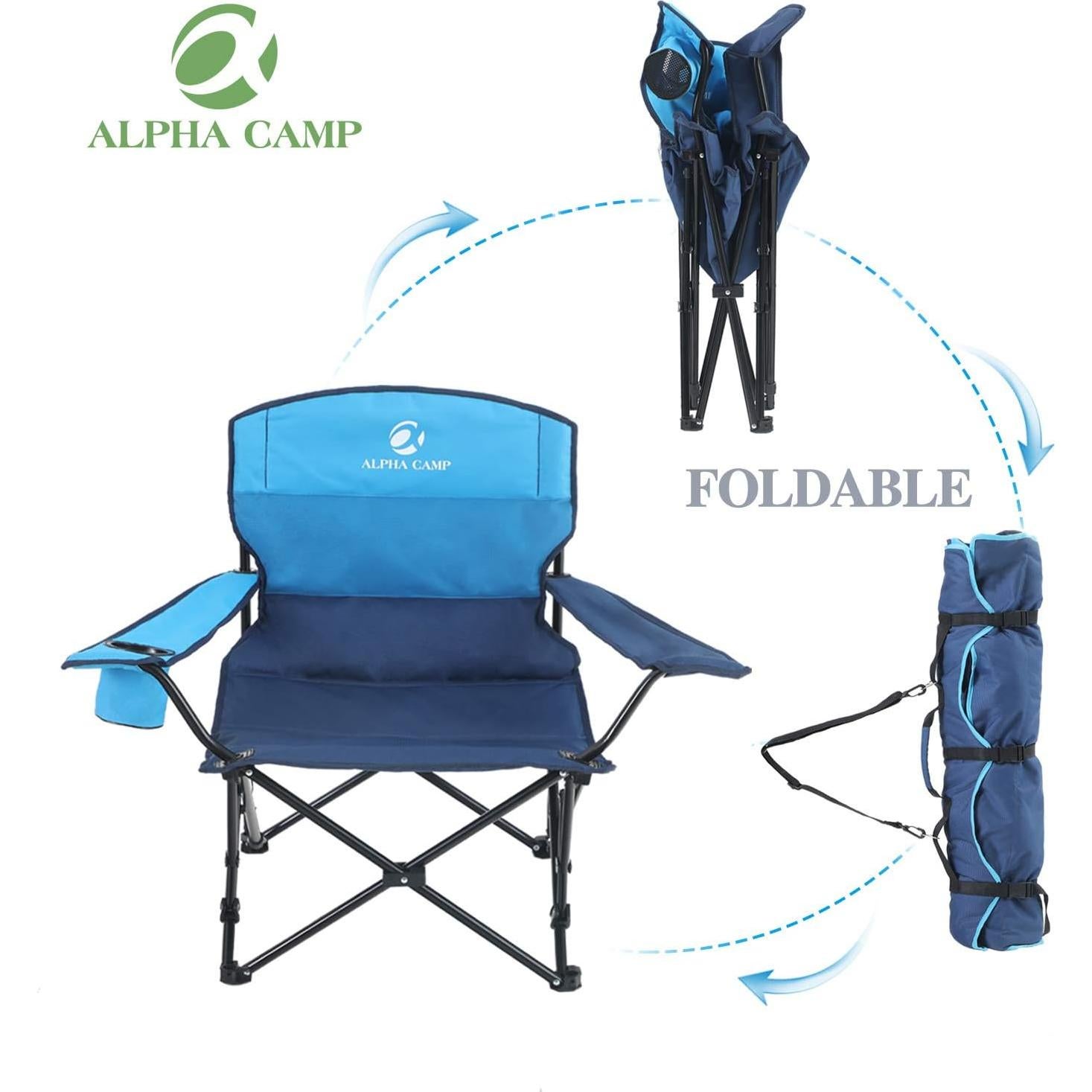 ALPHA CAMP Portable Camping Chair Quad Folding Chair Support 300 LBS Steel Frame Collapsible Chair with Cup Holder for Outdoor