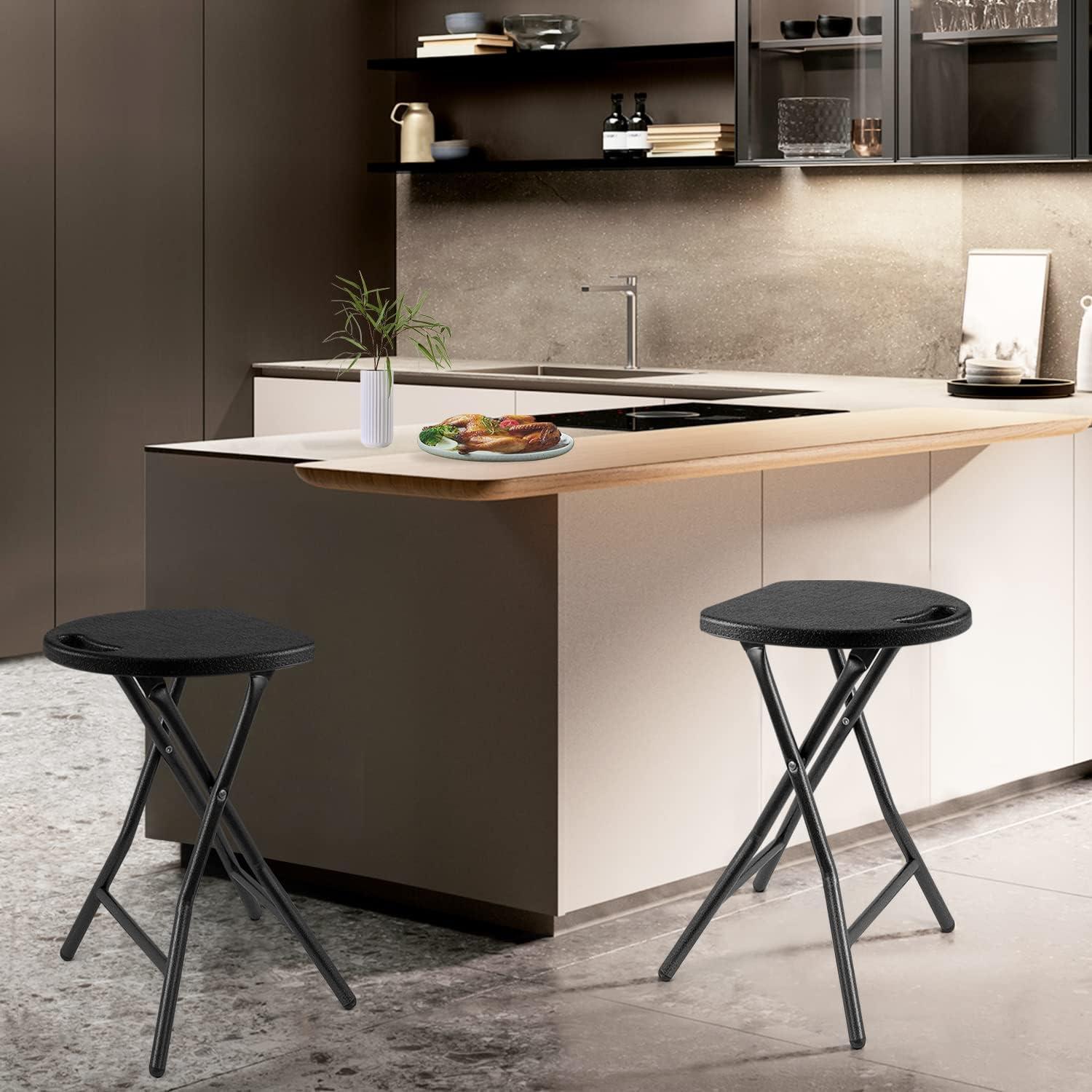 5Rcom Folding Stool, 2 Pack Portable Stool Chairs with Handle, Collapsible for Camping RV Party, Heavy Duty Steel Frame, 500lbs Capacity, Black