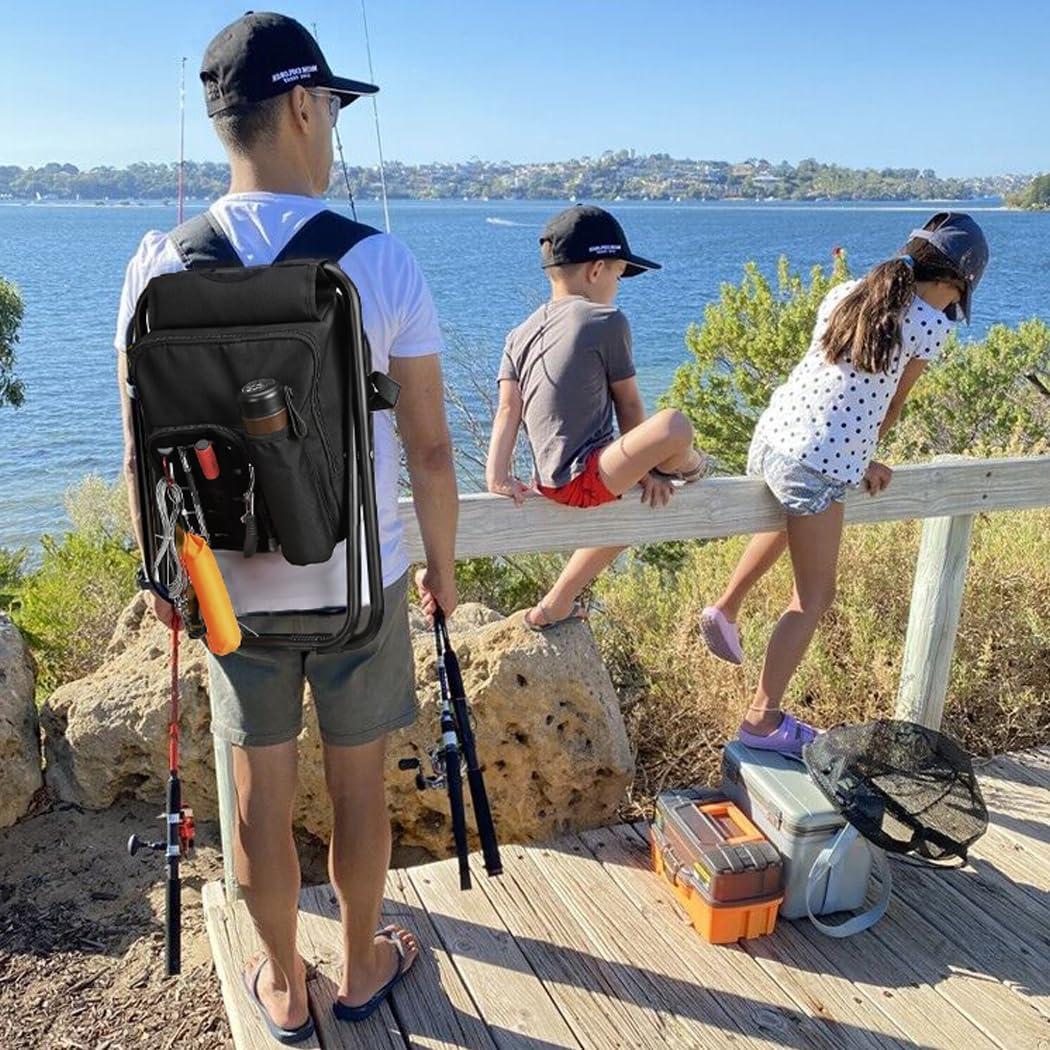 MOZETO Backpack Stool Cooler Chair with Molle Pocket and American Flag Patche, Portable Folding Fishing Stool for Outdoor Walking Hiking Camping