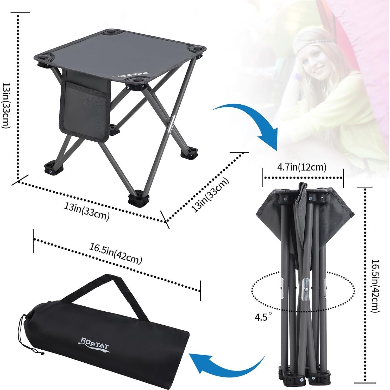 Camping Stool,Portable Folding Compact Lightweight Stool Seat for Camping Fishing Hiking Gardening Outdoor Walking Backpacking Travelling and Beach with Carry Bag (Grey)