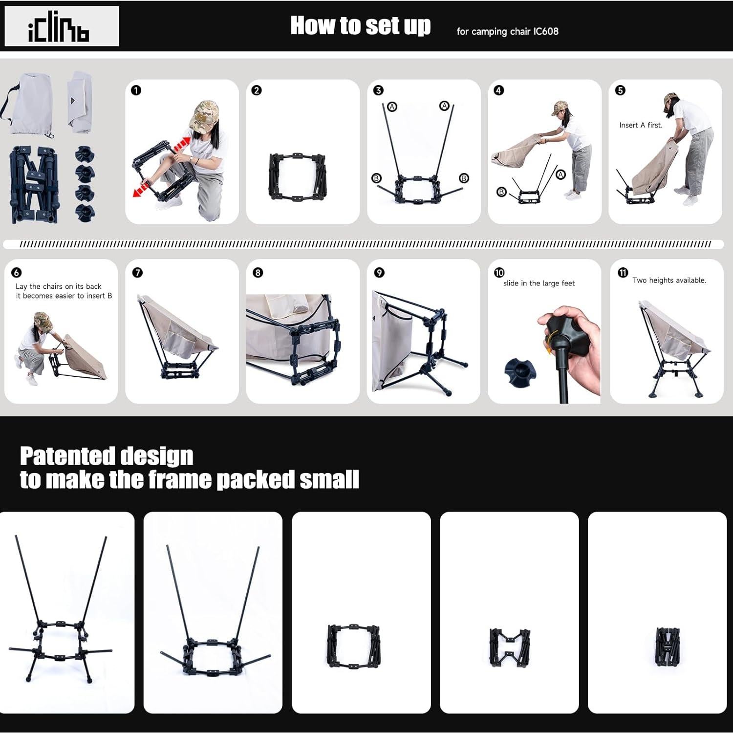 Silla de Playa Plegable iClimb IC608 Antihundimiento 330 lbs