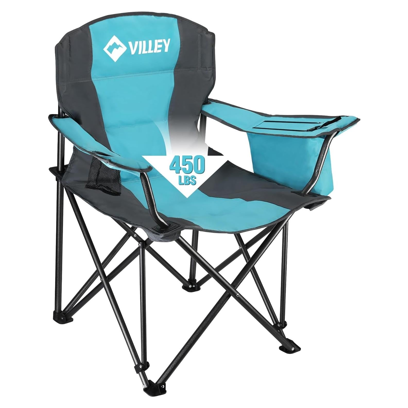 Silla de Camping Plegable VILLEY Azul Soporta 204 kg con Enfriador