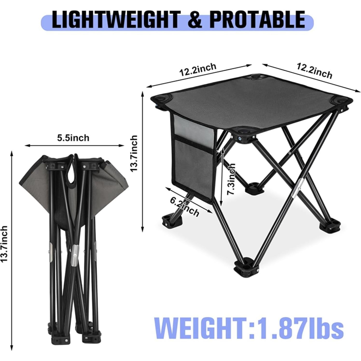Taburete de Camping Plegable KABOER 2 Pack Gris 181.4 kg
