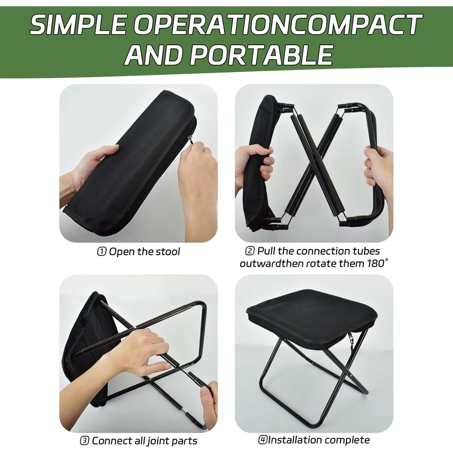 Taburete Plegable Smohtmeny Negro 150kg para Camping y Aire Libre