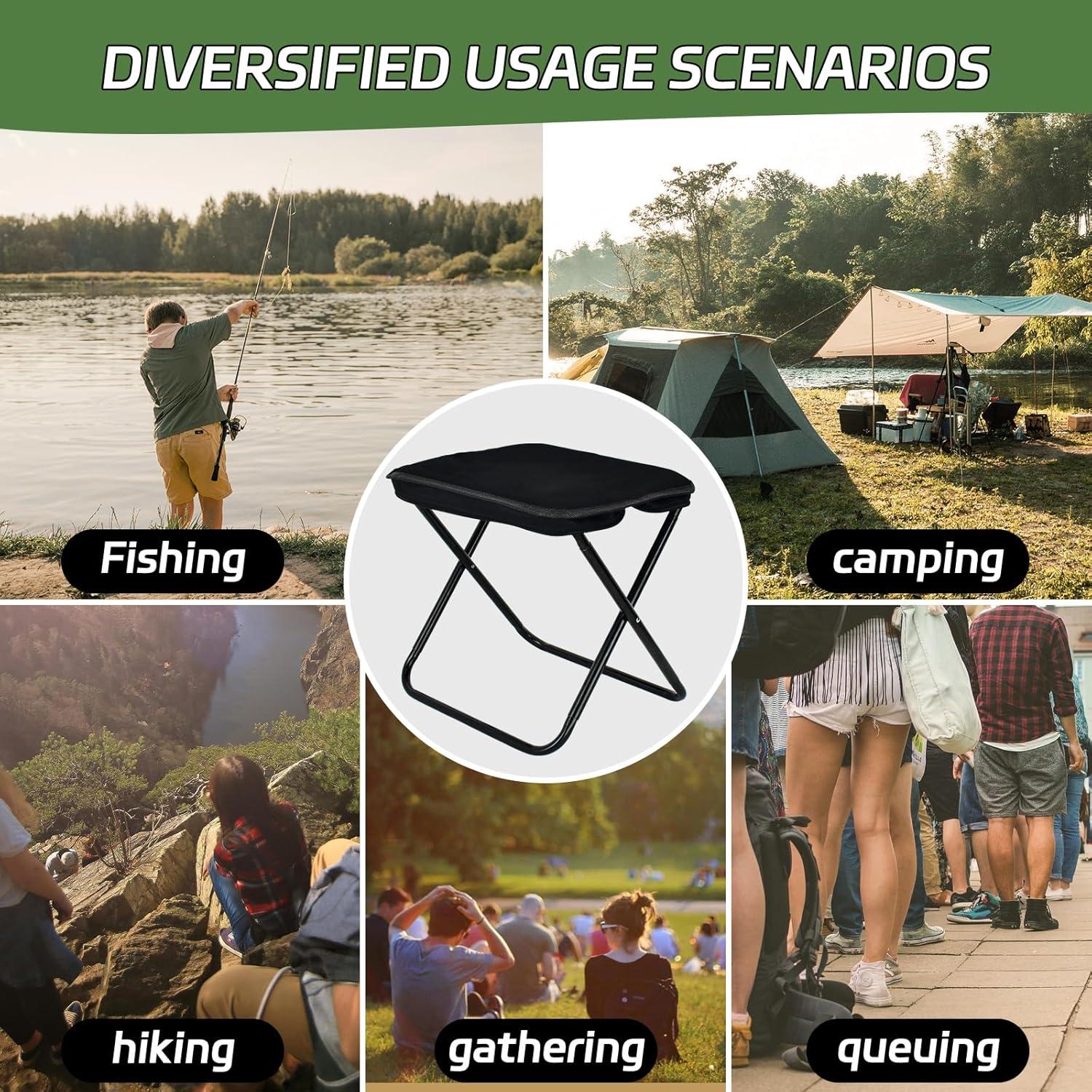 Taburete Plegable Smohtmeny Negro 150kg para Camping y Aire Libre