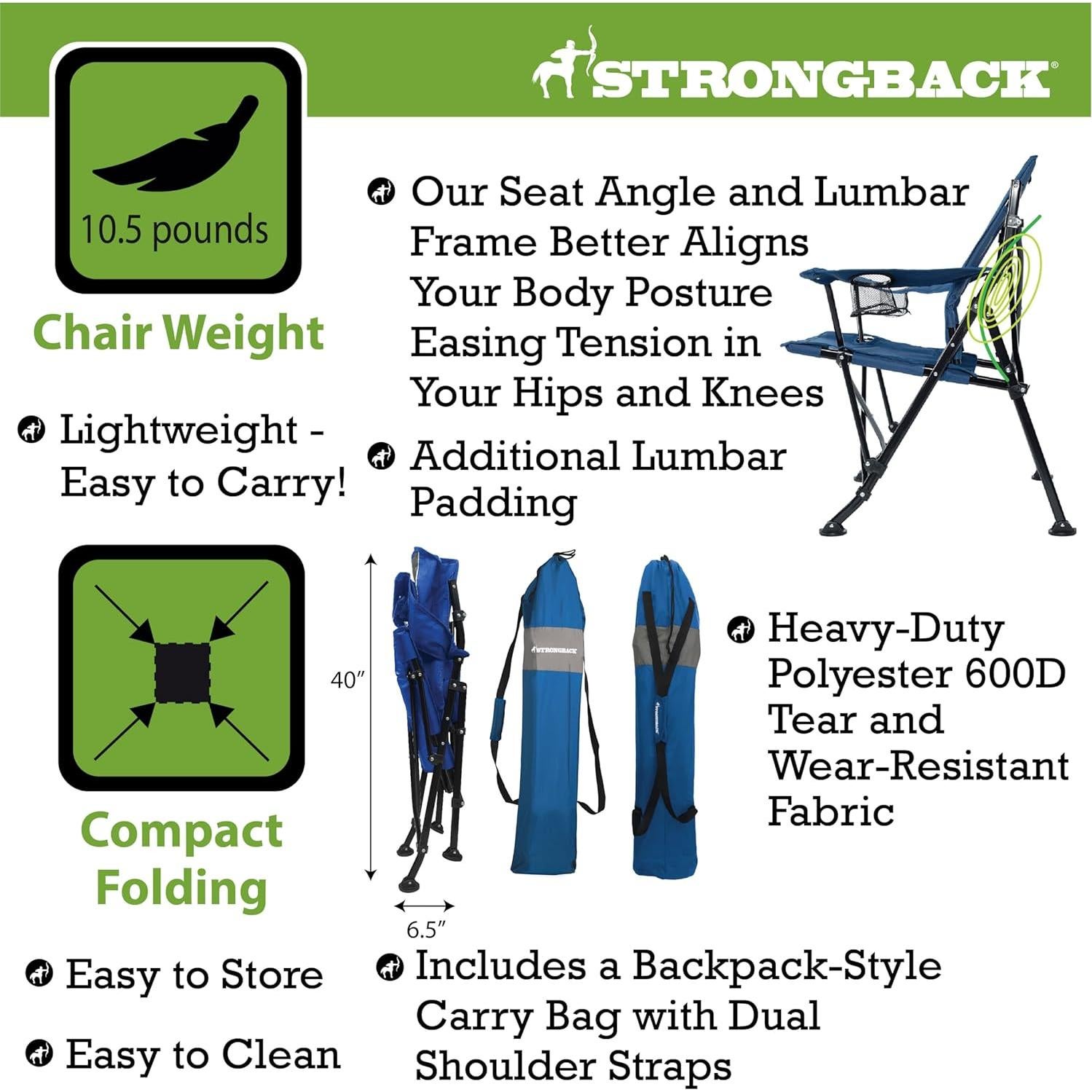 Silla de Camping Plegable STRONGBACK Guru con Soporte Lumbar