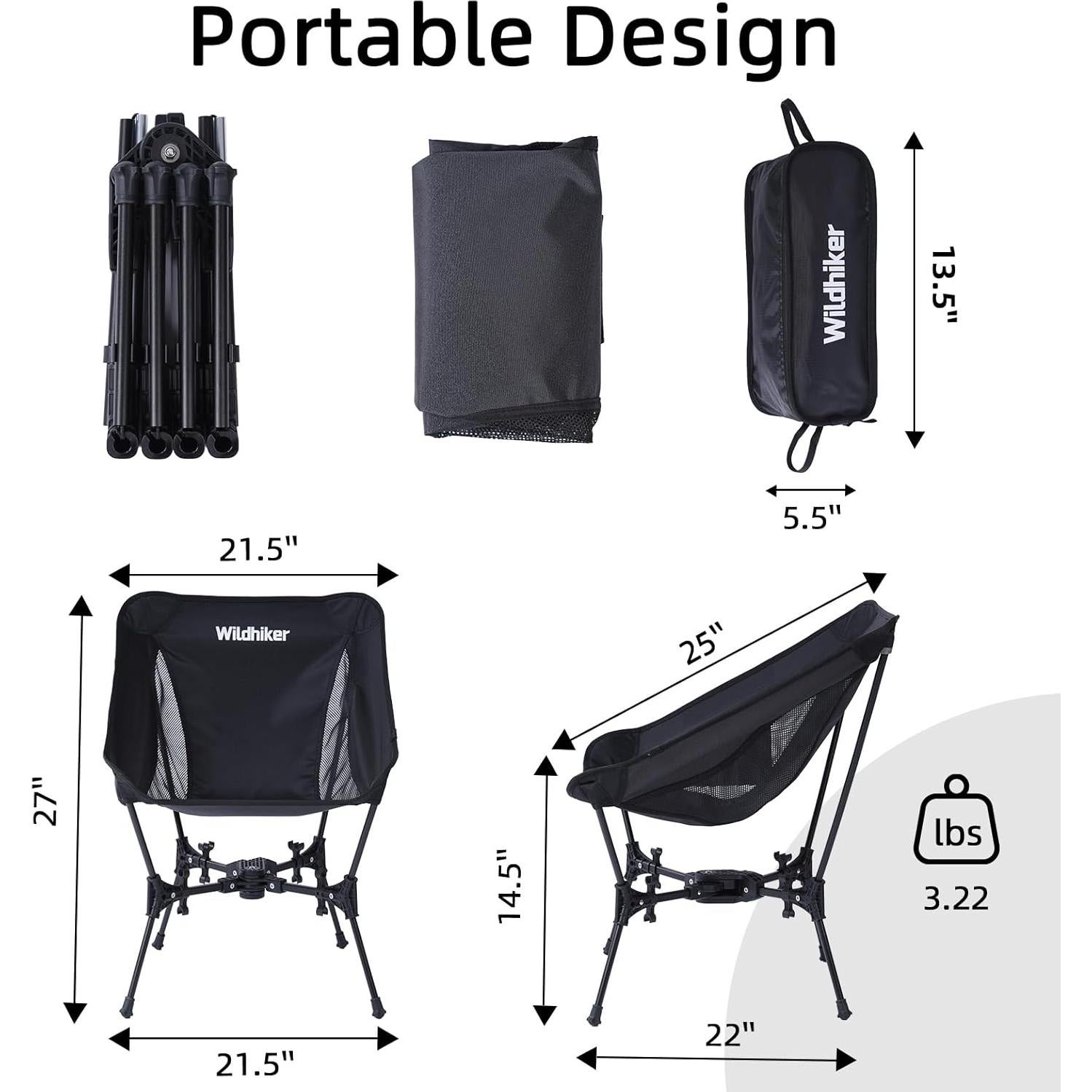 Portable Compact Folding Camping Chairs – Lightweight, Easy to Pack, Wider Seat Surface with Side Pocket – for Lawn, Backpacking, Motorycling, Hiking,Travel, Outdoor Festivals