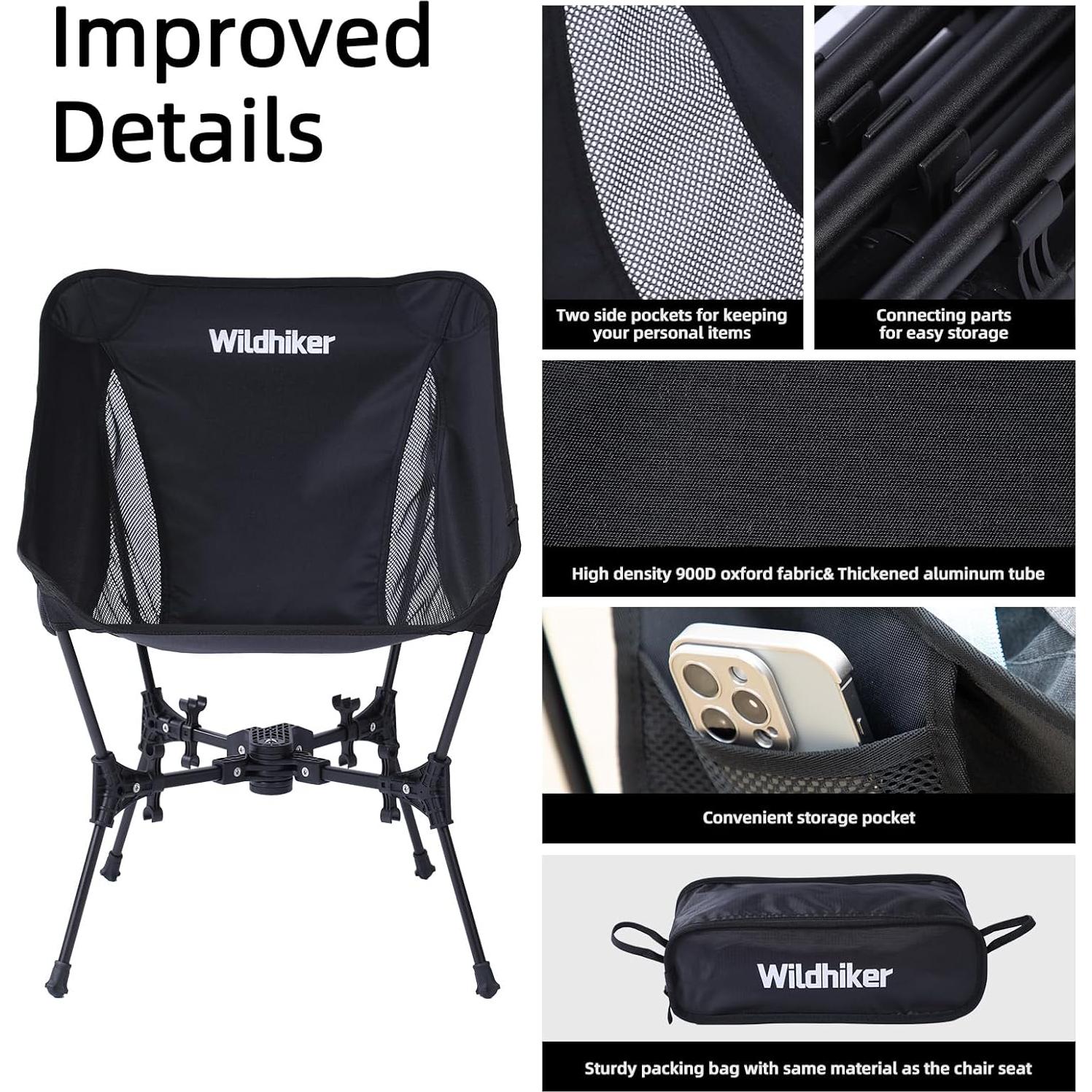 Portable Compact Folding Camping Chairs – Lightweight, Easy to Pack, Wider Seat Surface with Side Pocket – for Lawn, Backpacking, Motorycling, Hiking,Travel, Outdoor Festivals