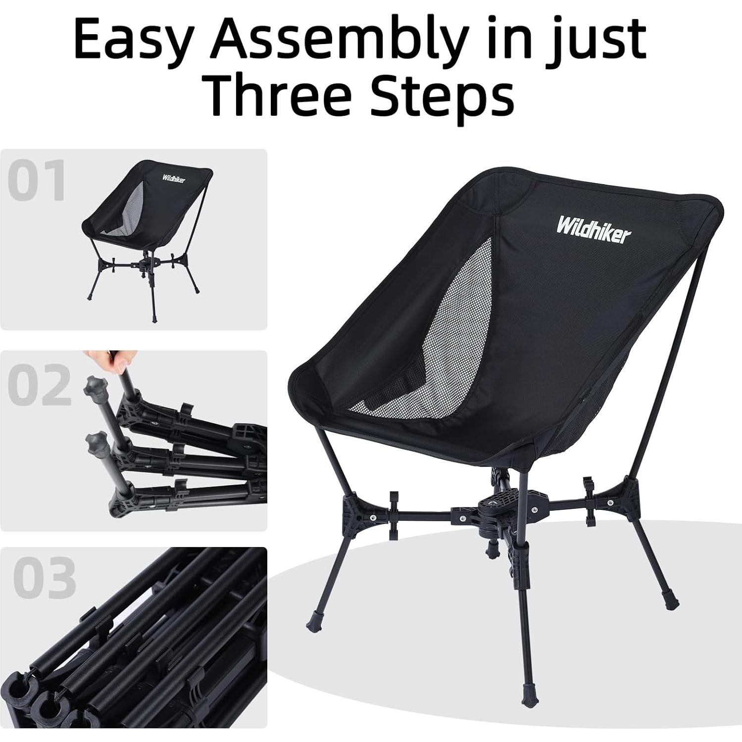 Portable Compact Folding Camping Chairs – Lightweight, Easy to Pack, Wider Seat Surface with Side Pocket – for Lawn, Backpacking, Motorycling, Hiking,Travel, Outdoor Festivals