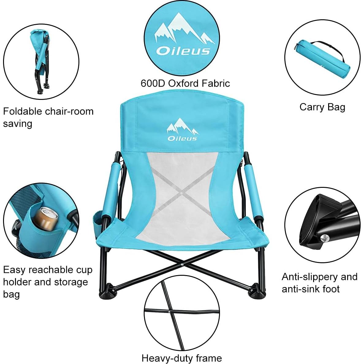 Silla de Playa Plegable Oileus Azul 2.95 kg con Portavasos