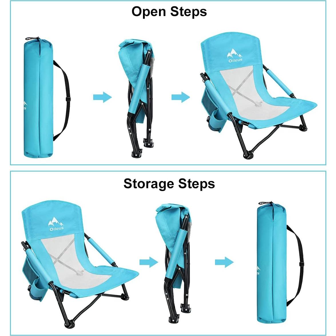 Silla de Playa Plegable Oileus Azul 2.95 kg con Portavasos