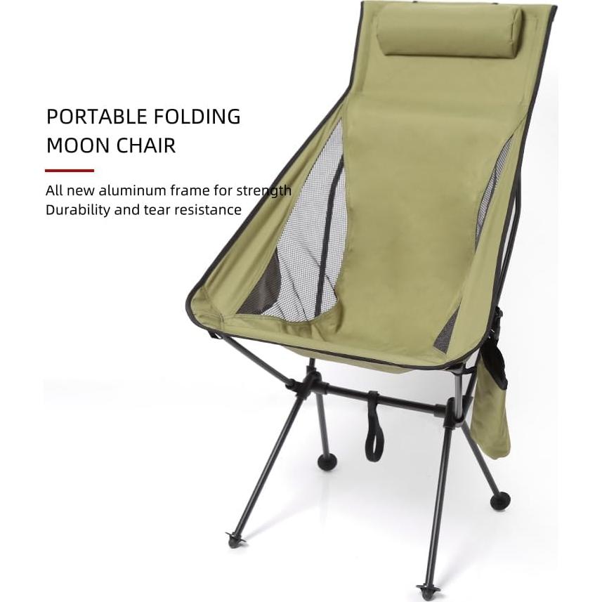 Folding Camping Chair Moon Chair for Adults,Portable Round Chair for Outdoor Hiking, Fishing, Picnic, Camp, Lawn (Black)
