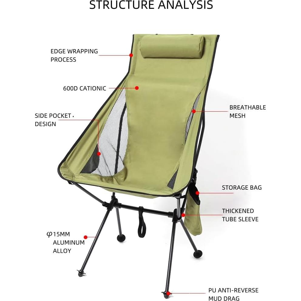 Folding Camping Chair Moon Chair for Adults,Portable Round Chair for Outdoor Hiking, Fishing, Picnic, Camp, Lawn (Black)