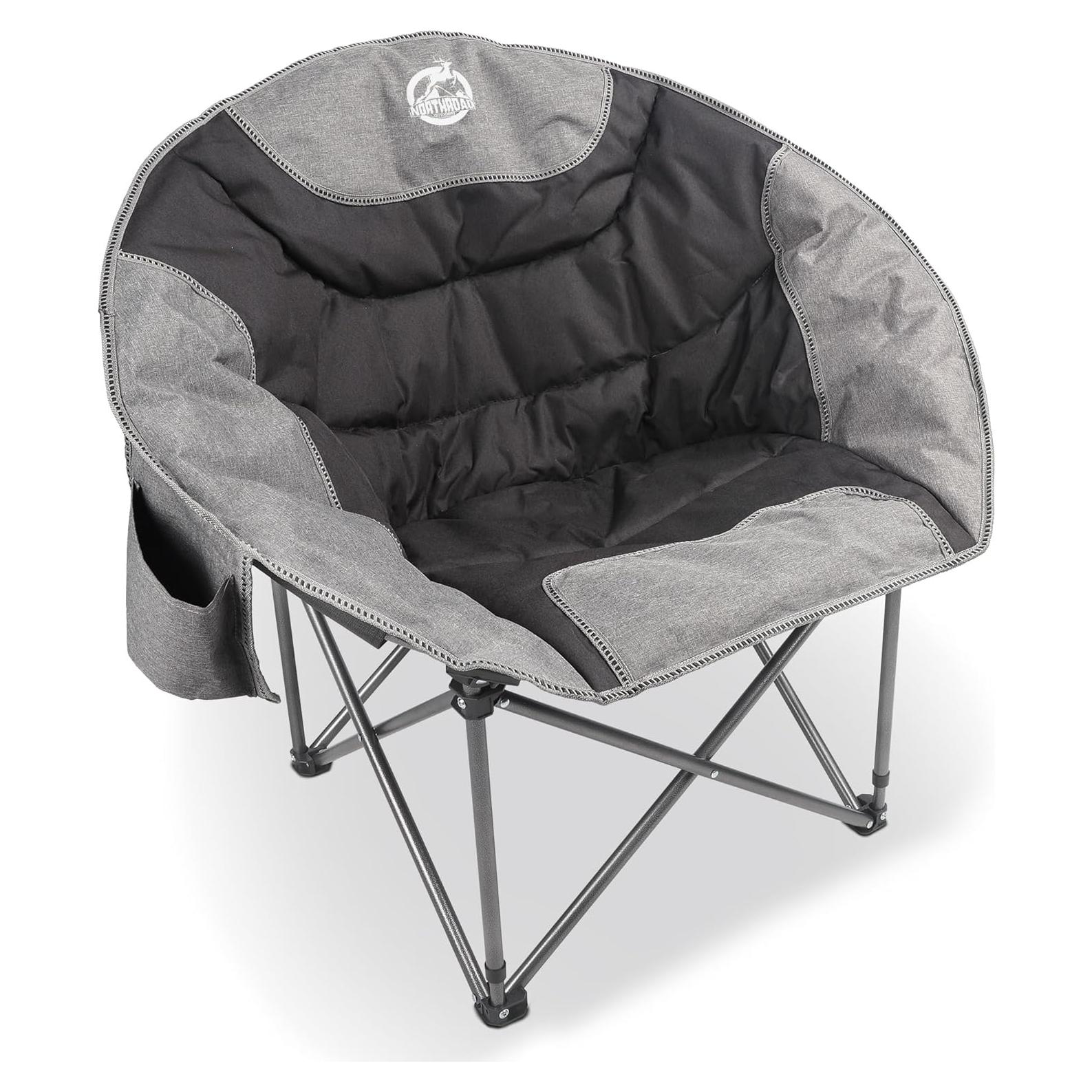 Folding Compact Camping Moon Chair, Outdoor Padded Saucer Round Chair w/Cup Holder Supports up to 300 lbs for Beach Hiking Fishing Picnic Lawn,Black