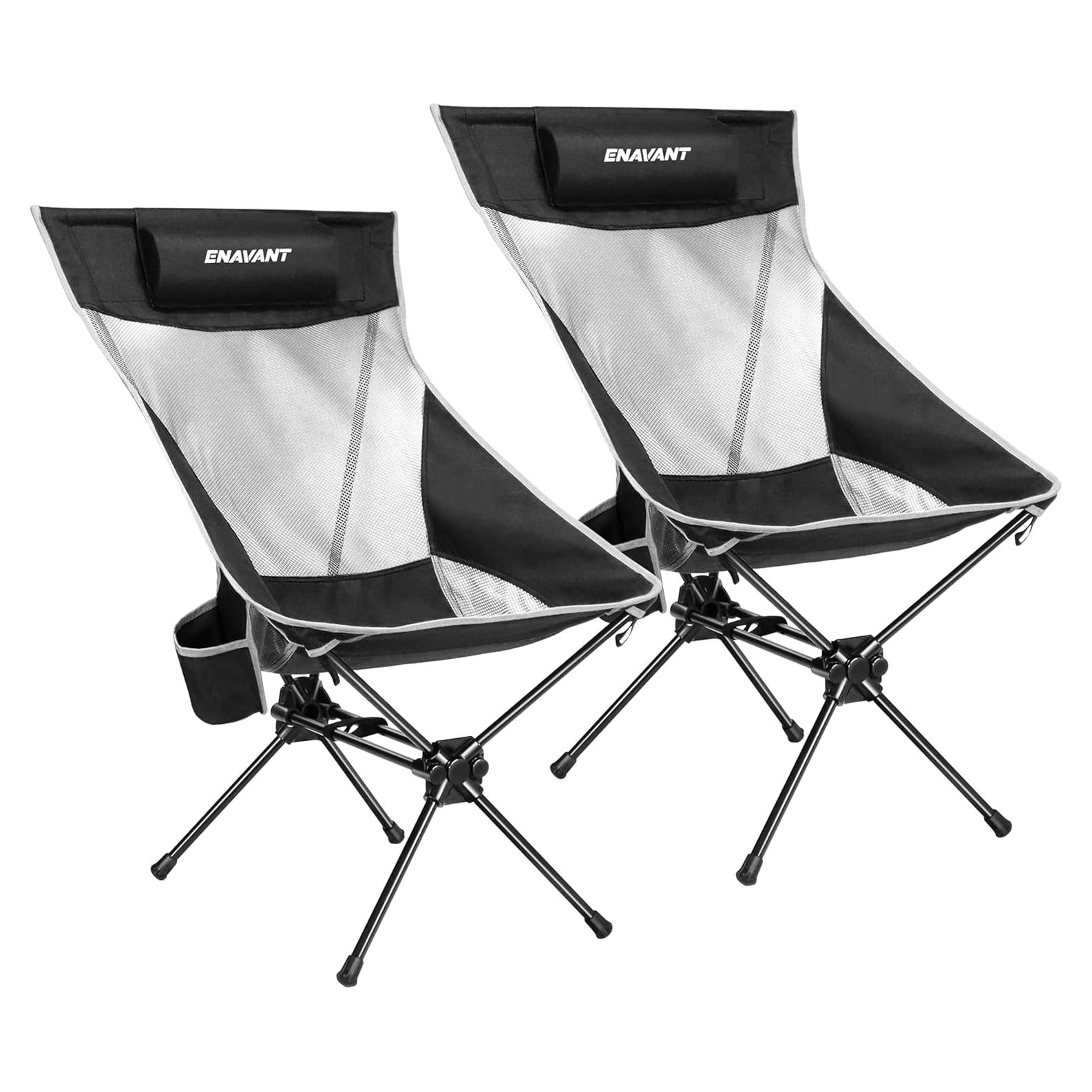 Silla de Camping Plegable ENAVANT EVT-5912 con Reposacabezas y Portavasos