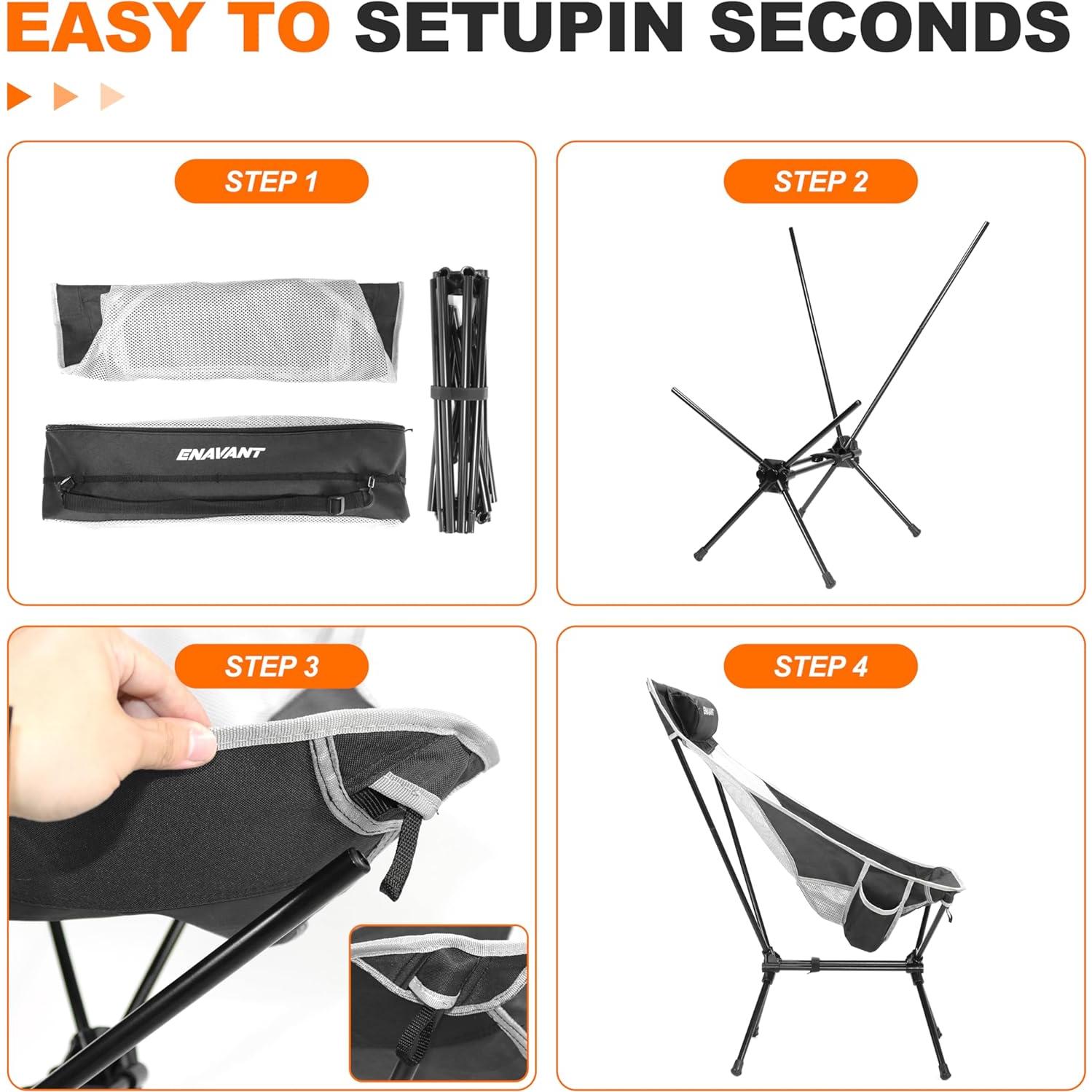 Silla de Camping Plegable ENAVANT EVT-5912 con Reposacabezas y Portavasos