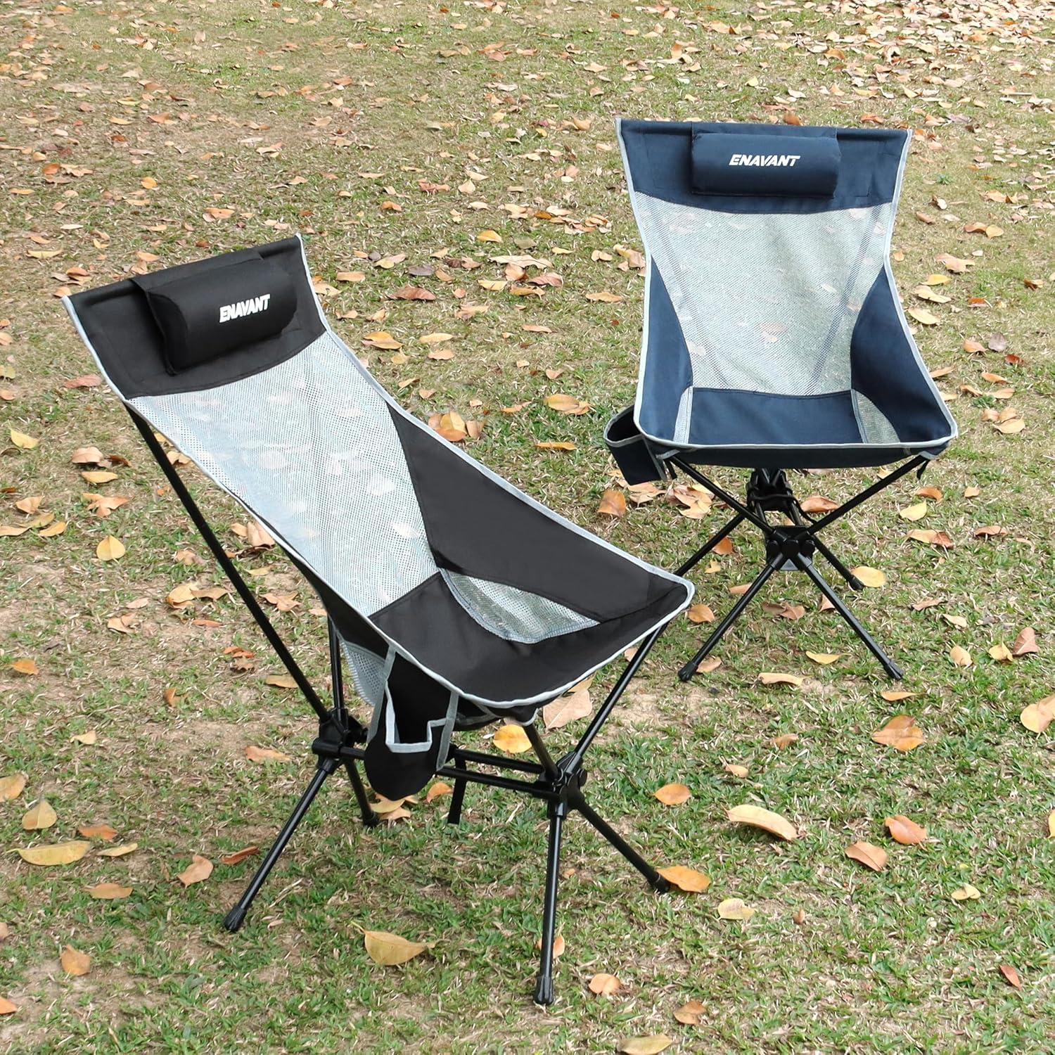 Silla de Camping Plegable ENAVANT EVT-5912 con Reposacabezas y Portavasos
