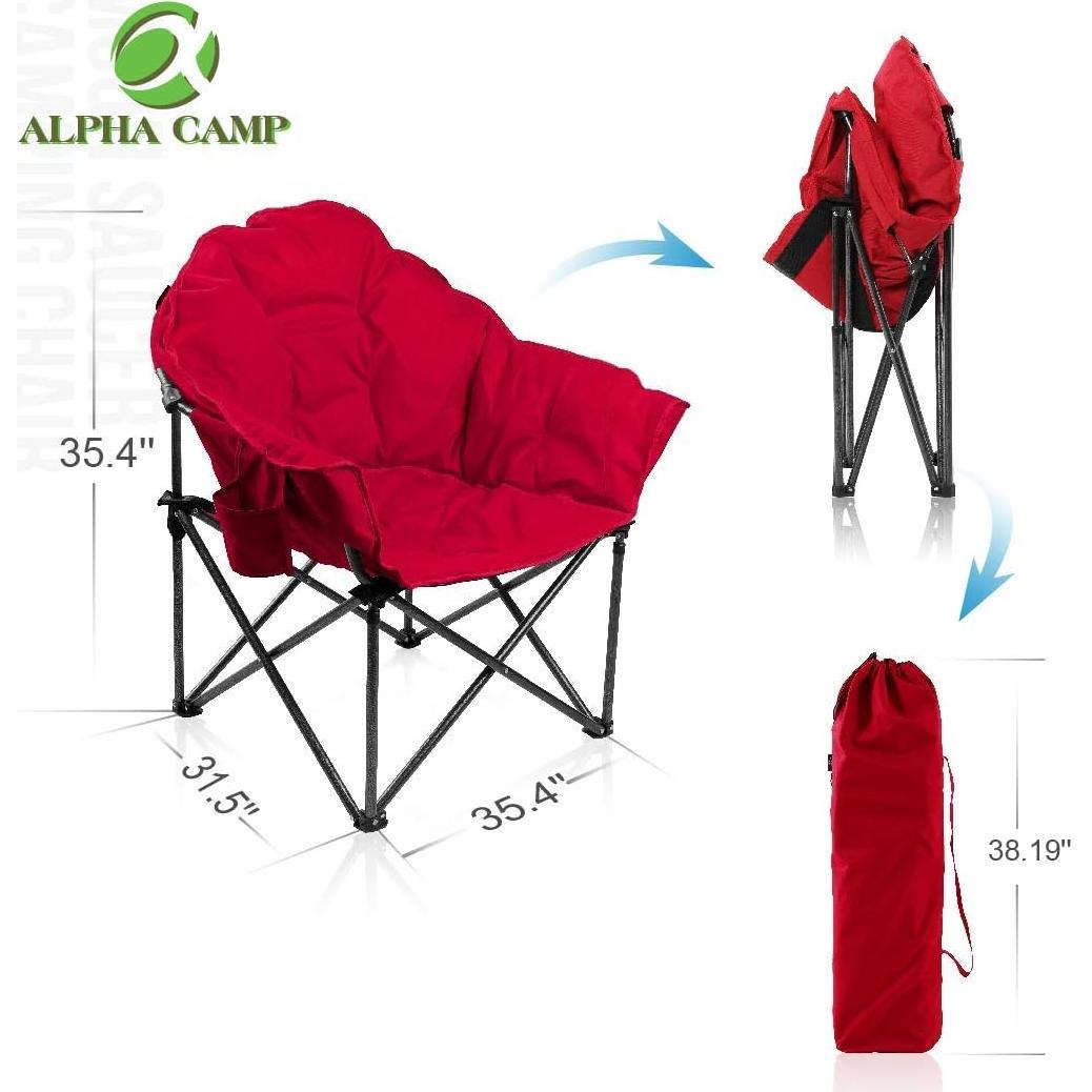 Silla de Camping Plegable ALPHA CAMP con Cojín y Soporte Rojo