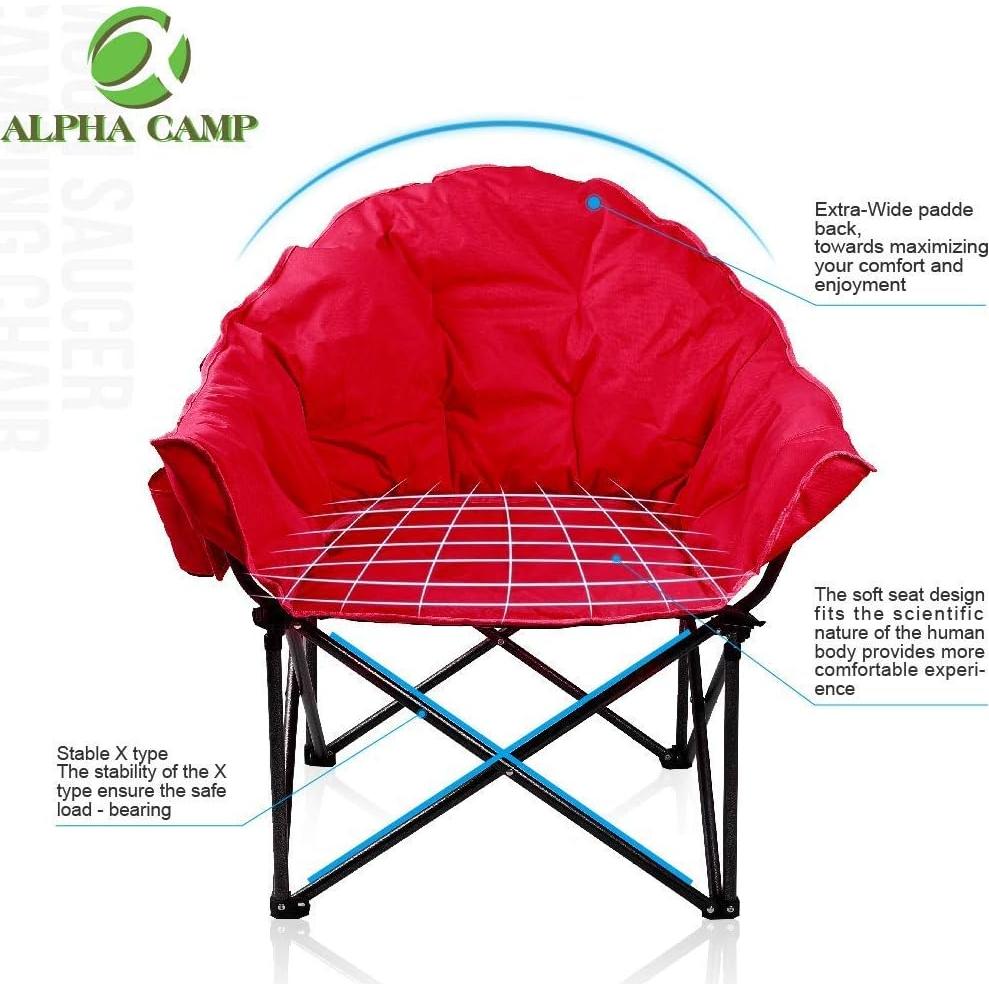 Silla de Camping Plegable ALPHA CAMP con Cojín y Soporte Rojo