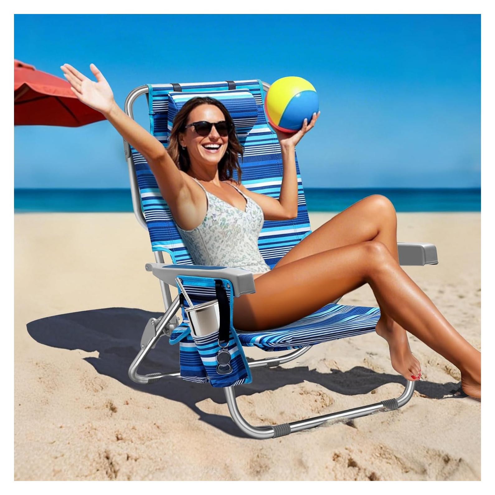 Silla de Playa Alta PASAMIC 5 Posiciones con Bolsa Enfriadora