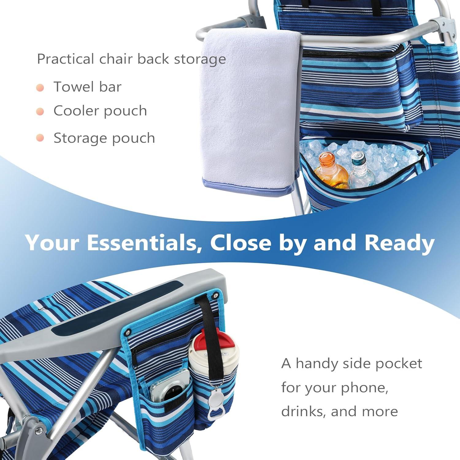 Silla de Playa Alta PASAMIC 5 Posiciones con Bolsa Enfriadora