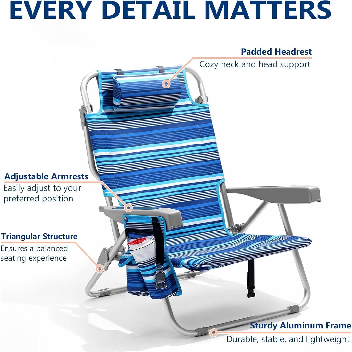 Silla de Playa Alta PASAMIC 5 Posiciones con Bolsa Enfriadora